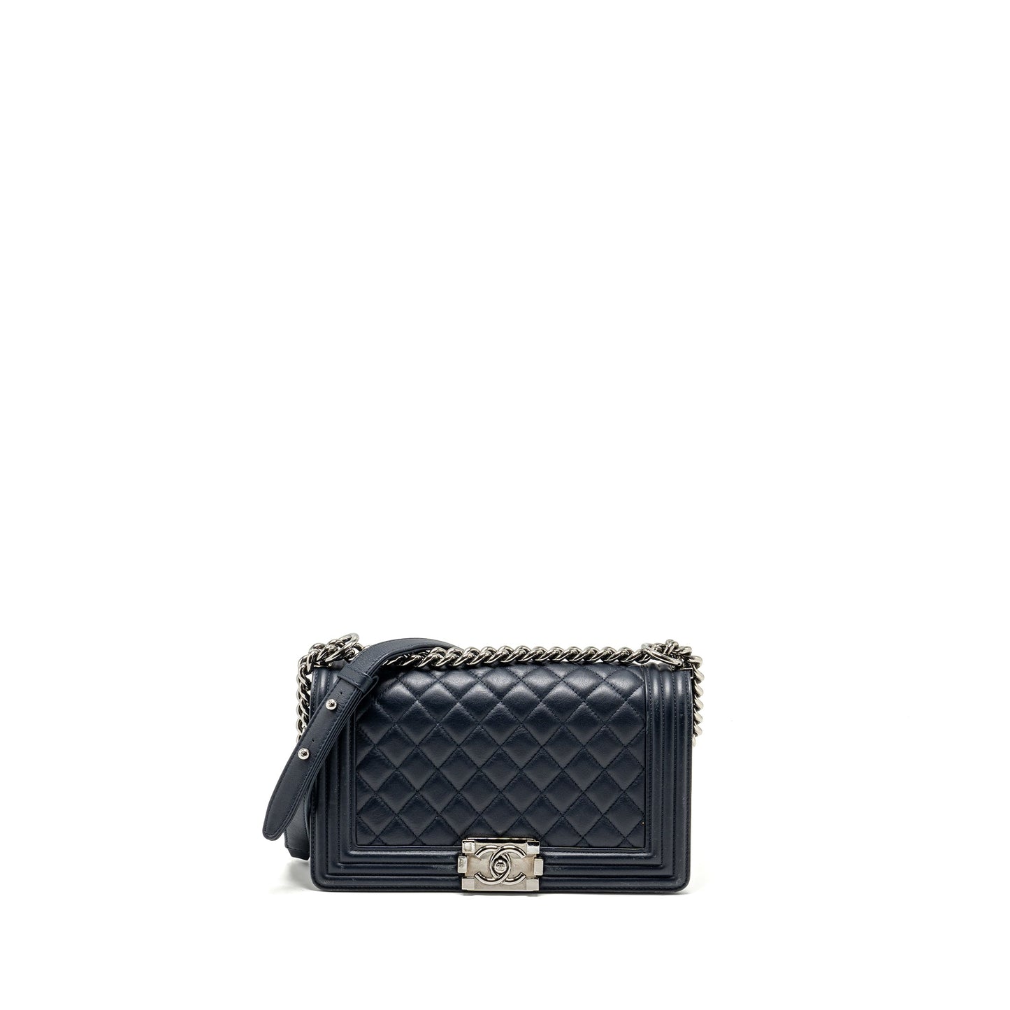 Chanel Boy Calfskin Navy SHW Handbag