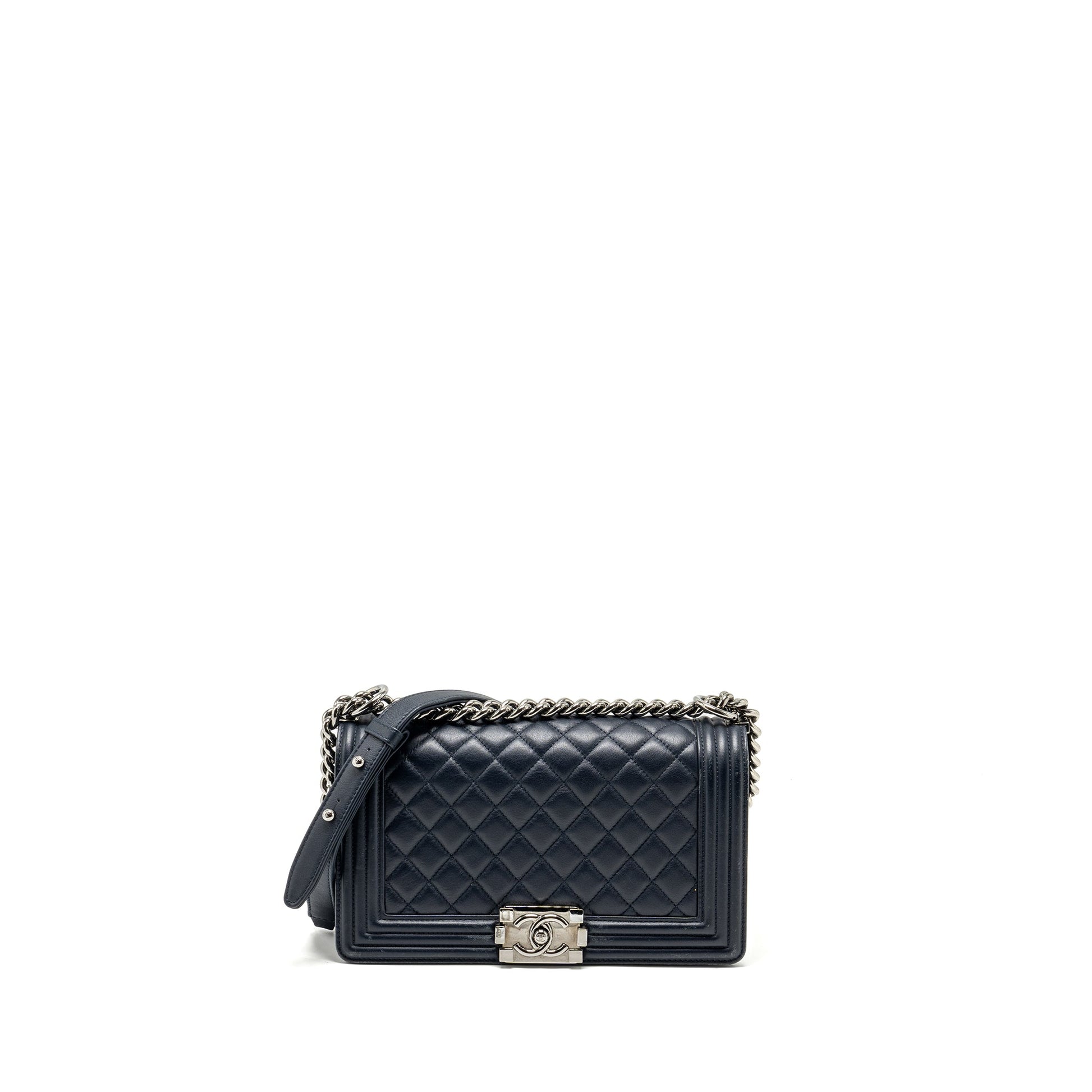 Chanel Boy Calfskin Navy SHW Handbag