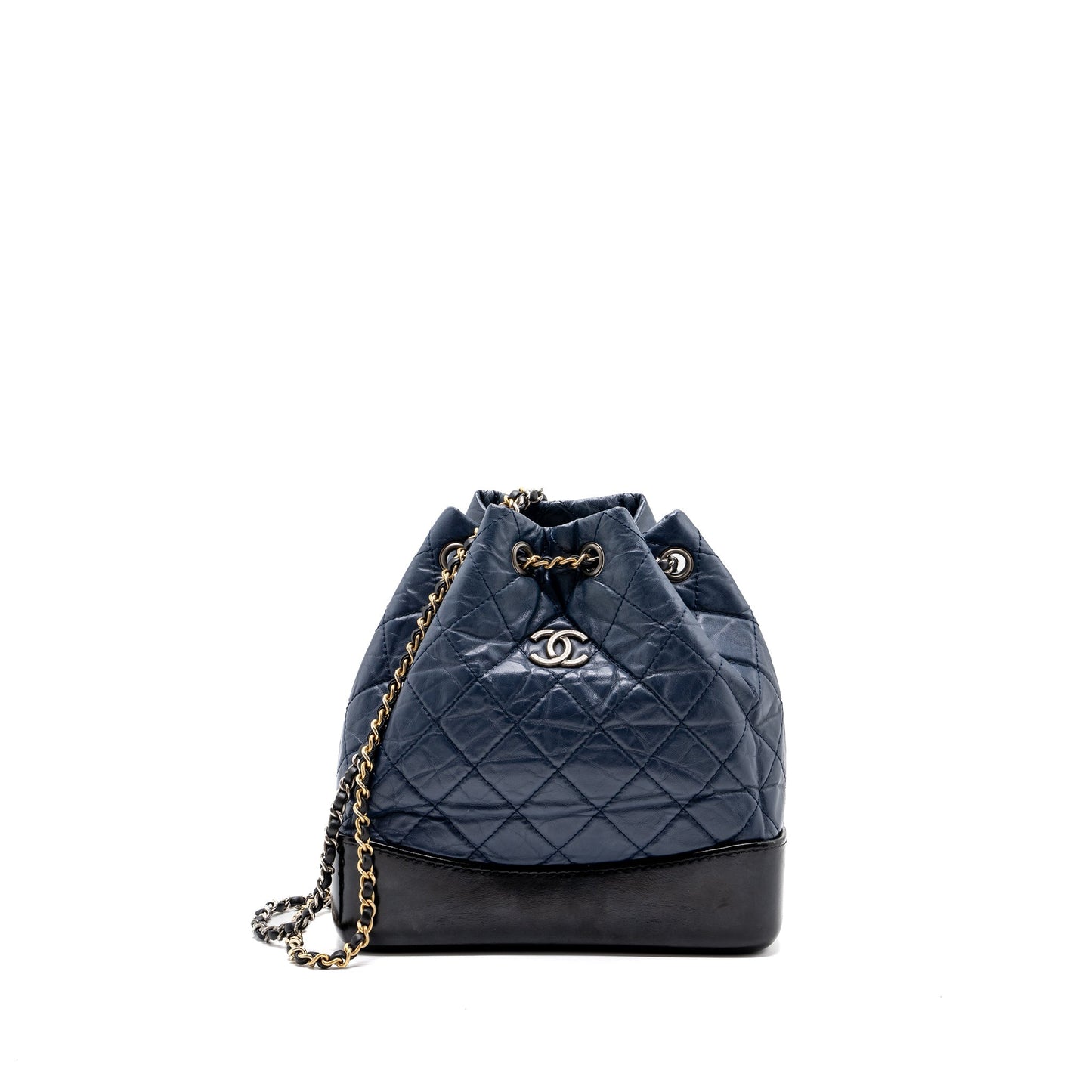 Chanel Gabrielle Backpack Aged Calfskin Navy Ruthenium Black Blue Small