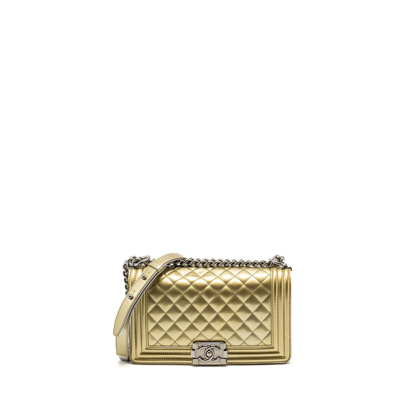 Chanel boy patent light SHW Gold Silver Leather Handbag