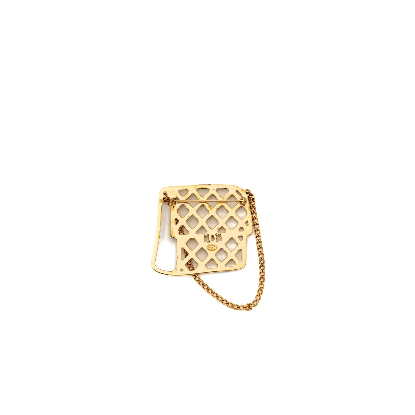 Chanel flap brooch crystal tone Black Gold Shoulder Bag