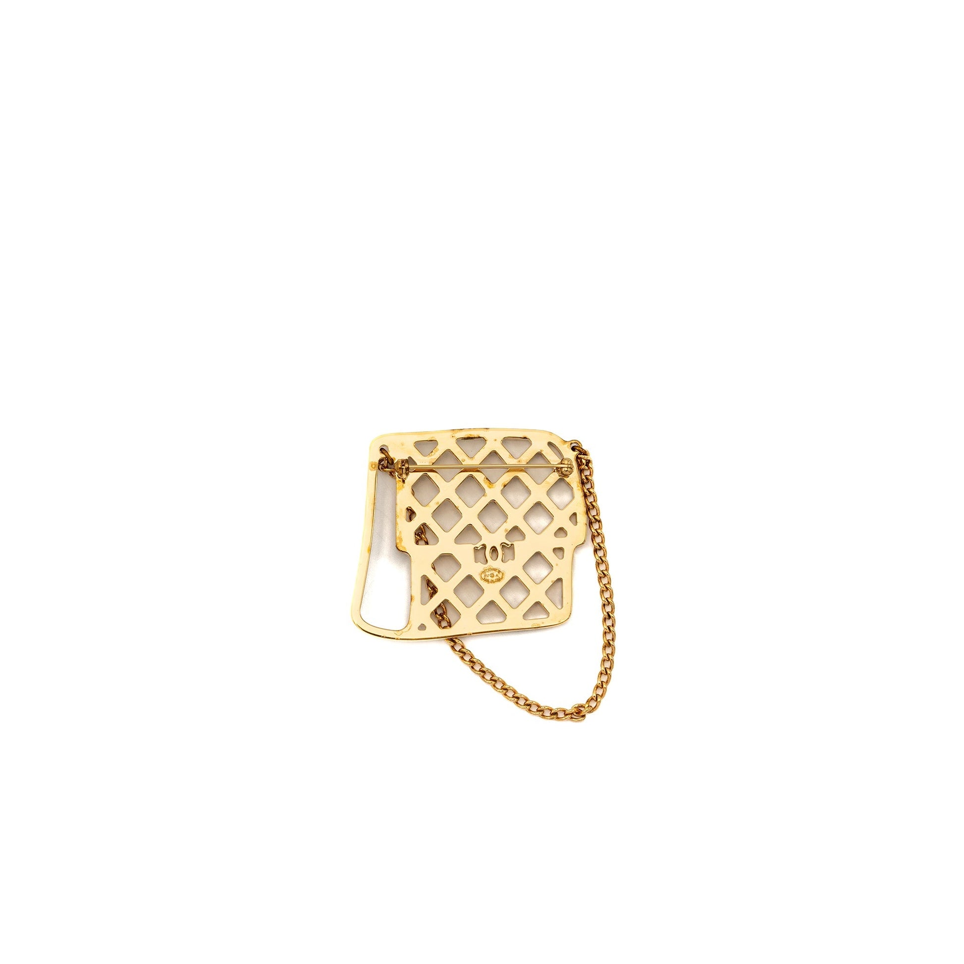 Chanel flap brooch crystal tone Black Gold Shoulder Bag