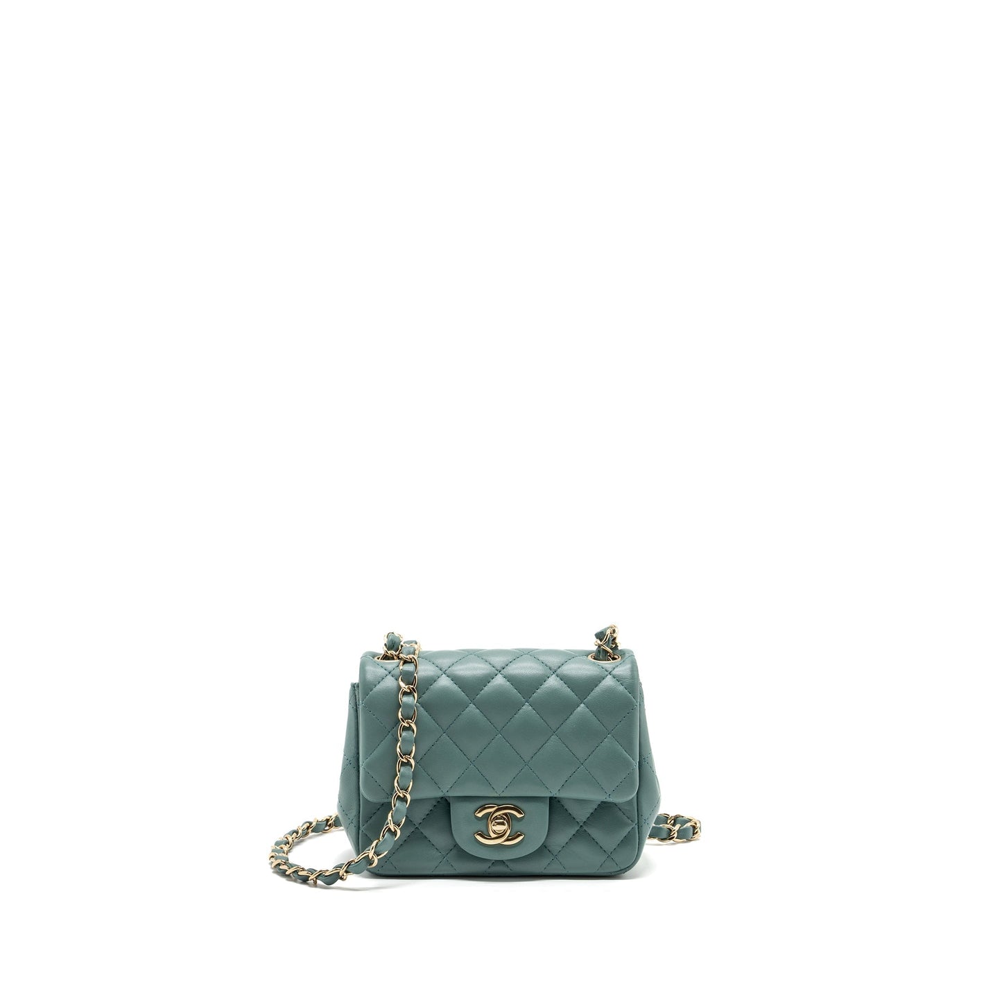 Chanel classic square flap lambskin LGHW microchip Green Shoulder Bag