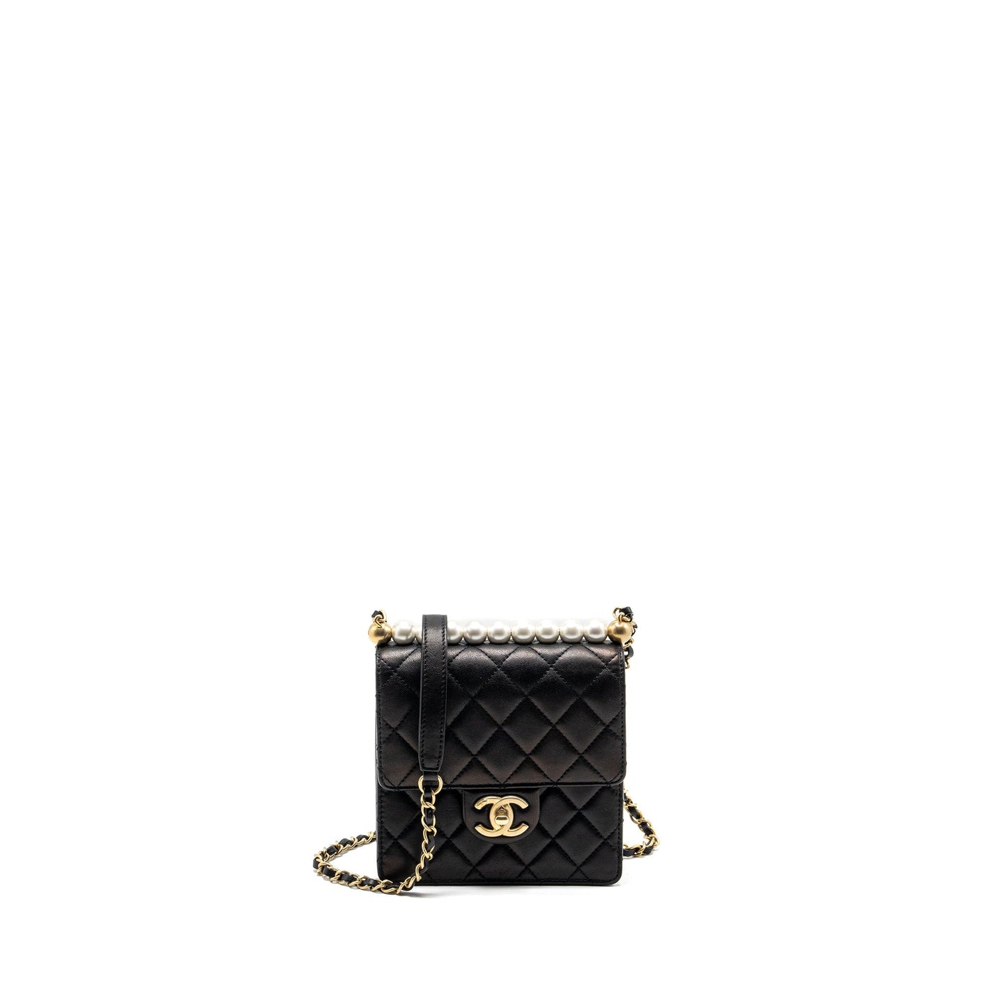 Chanel Vertical Pearl flap goatskin GHW Black Shoulder Bag Ghw 3