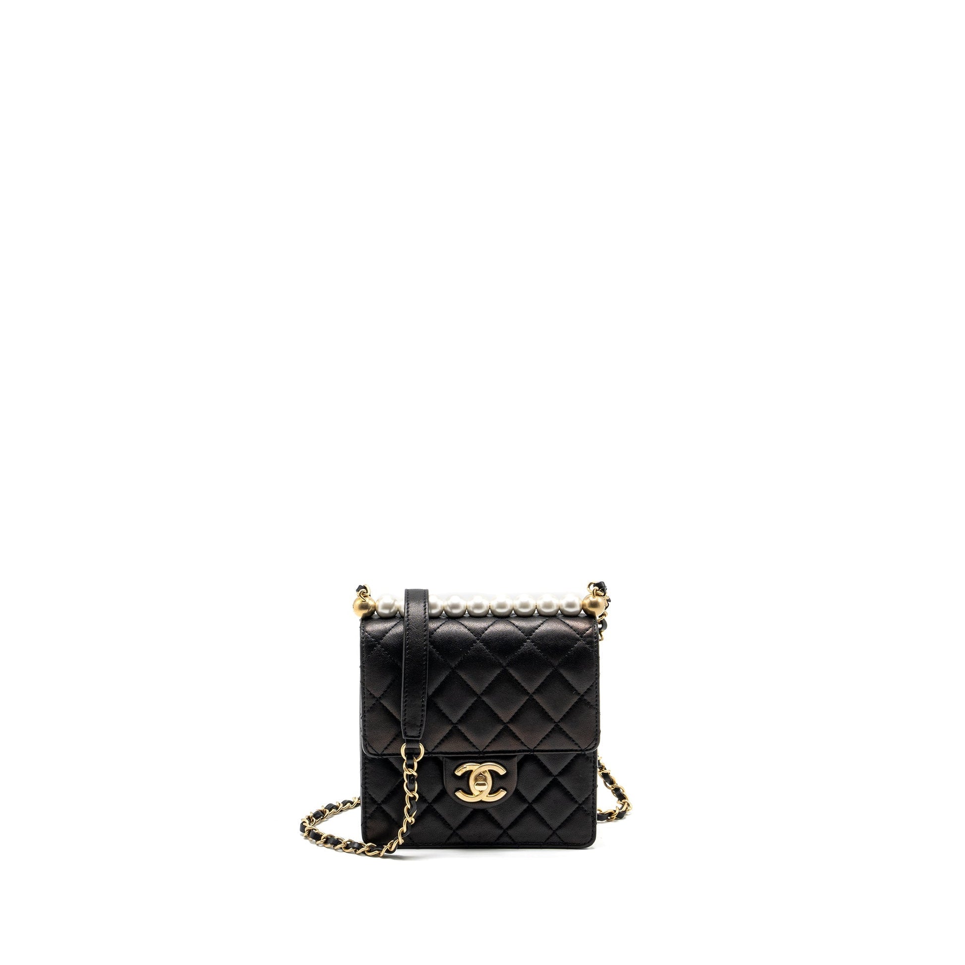Chanel Vertical Pearl flap goatskin GHW Black Shoulder Bag Ghw 3