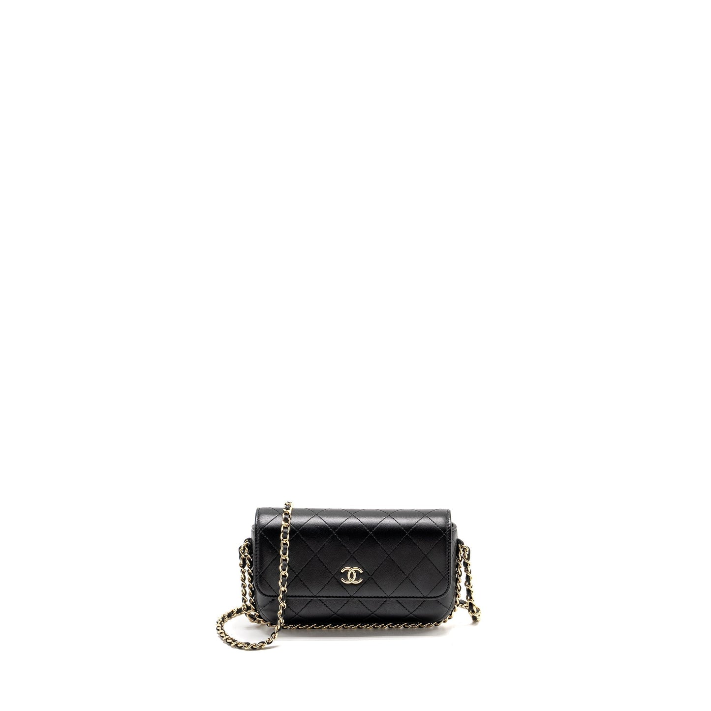 Chanel 22A Phone on Lambskin LGHW Microchip Black Wallet Case