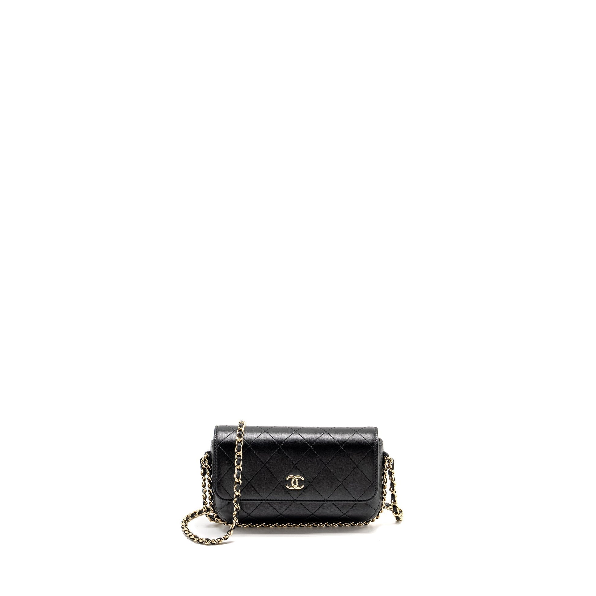 Chanel 22A Phone on Lambskin LGHW Microchip Black Wallet Case