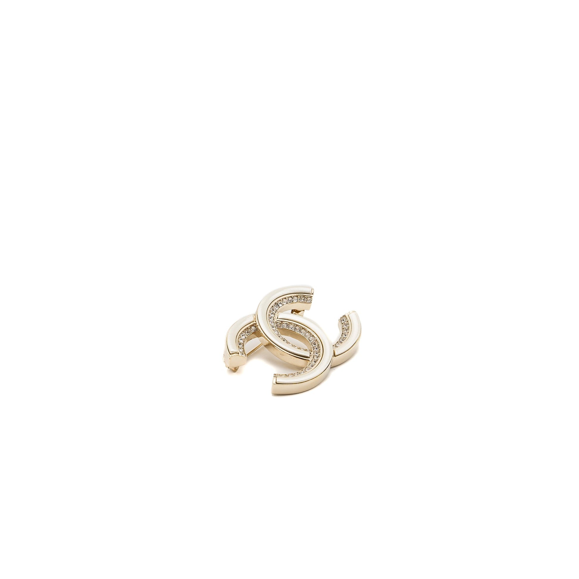 Chanel CC logo brooch crystal tone Silver Ivory Handbag