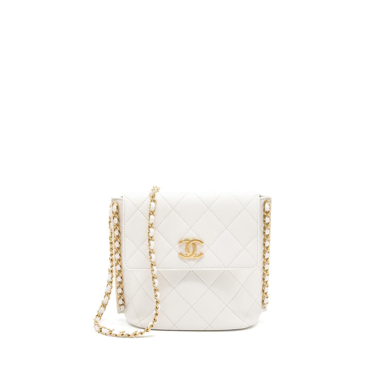 Chanel Square Flap Lambskin Brushed GHW White Crossbody Bag