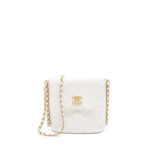 Chanel Square Flap Lambskin Brushed GHW White Crossbody Bag