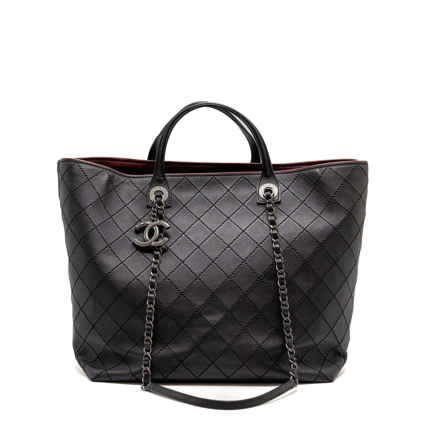 Chanel on road stitched calfskin ruthenium hardware Black White Silver Small Tote Bag