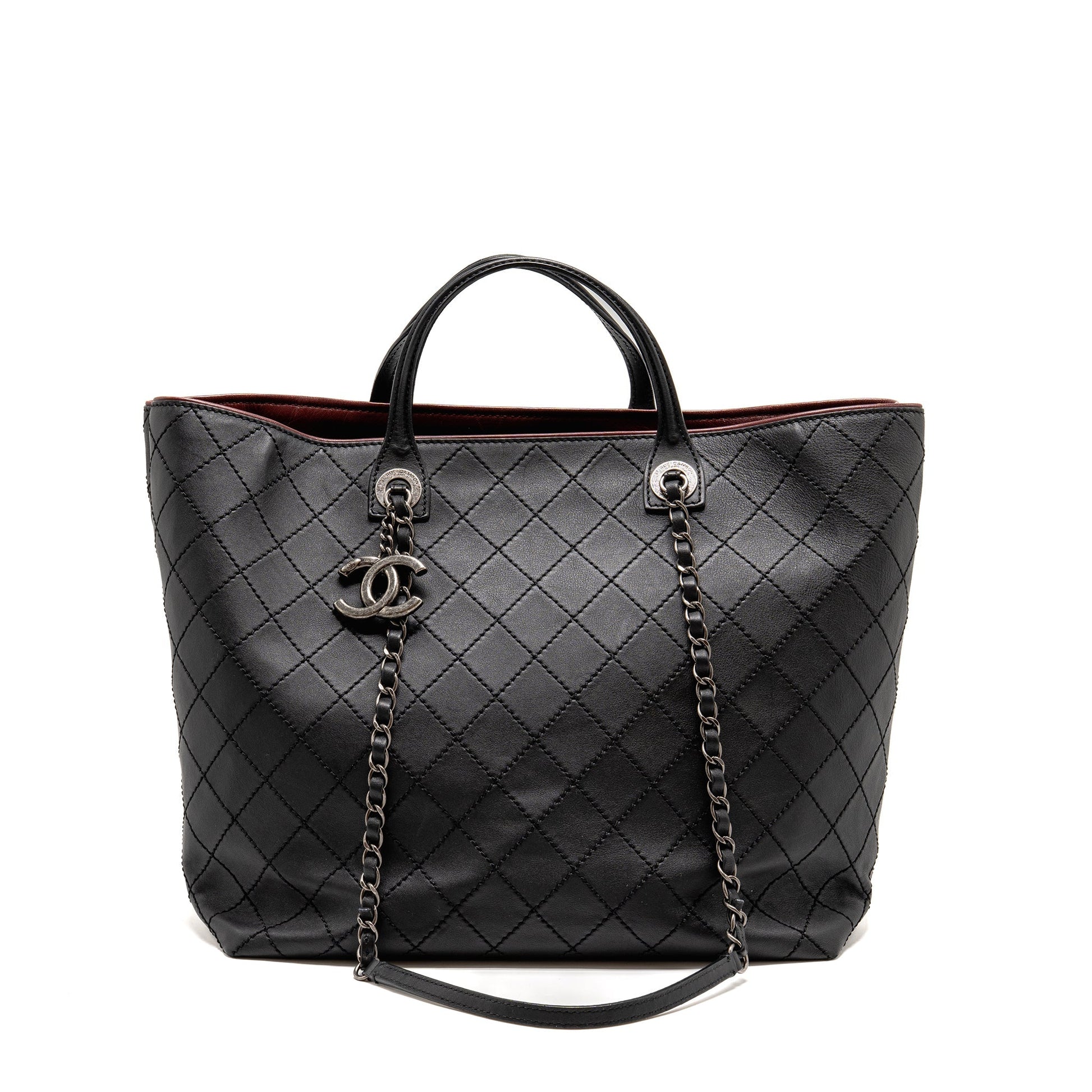 Chanel on road stitched calfskin ruthenium hardware Black White Silver Small Tote Bag