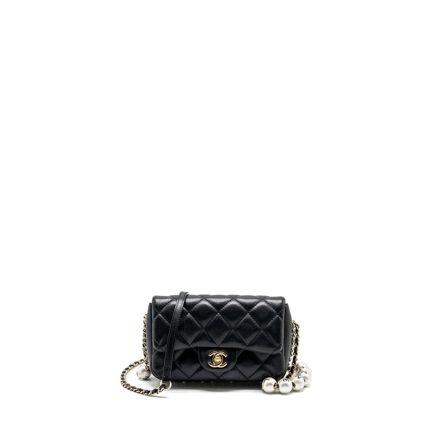 Chanel Pearl Quilted Flap Lambskin GHW Black Shoulder Bag