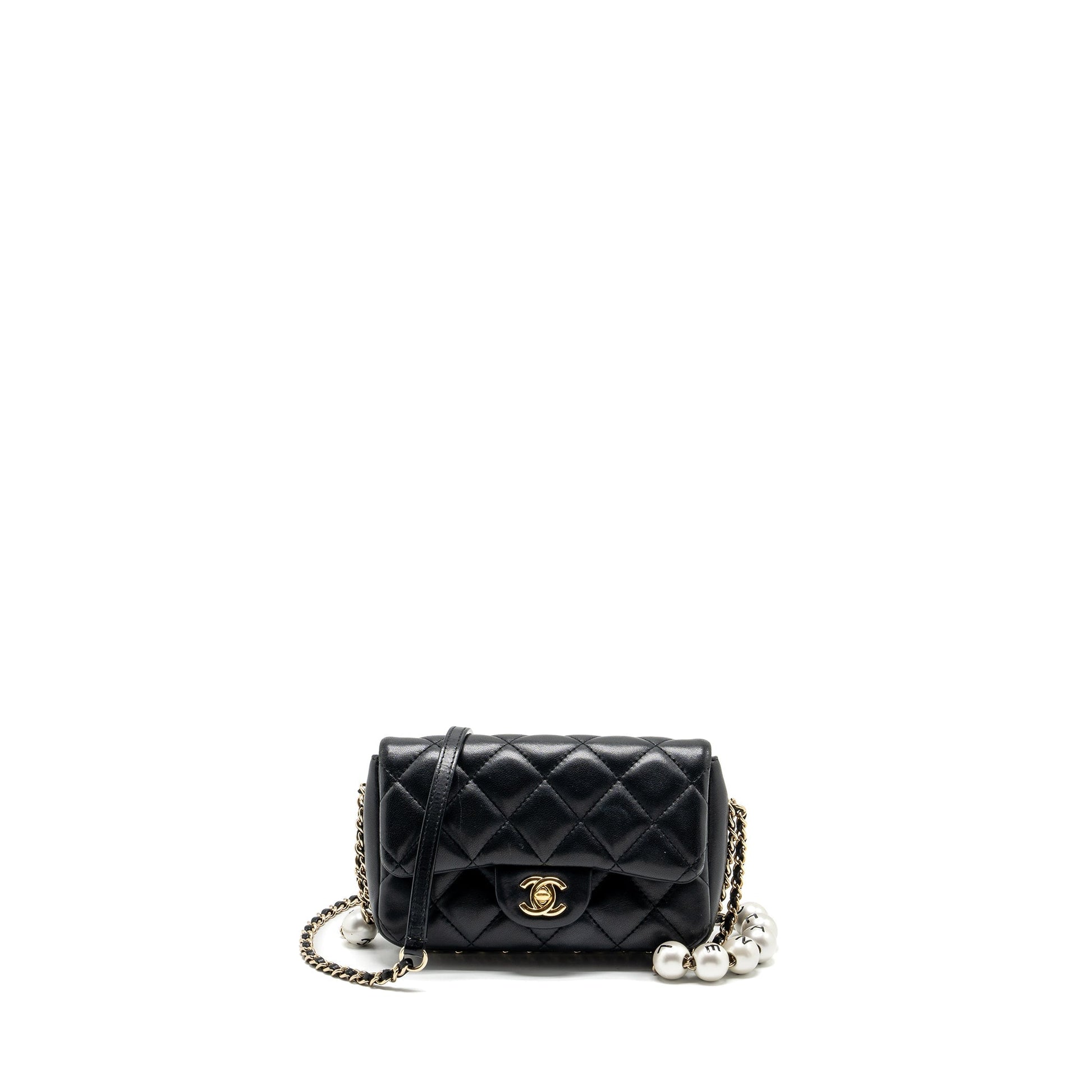 Chanel Pearl Quilted Flap Lambskin GHW Black Shoulder Bag