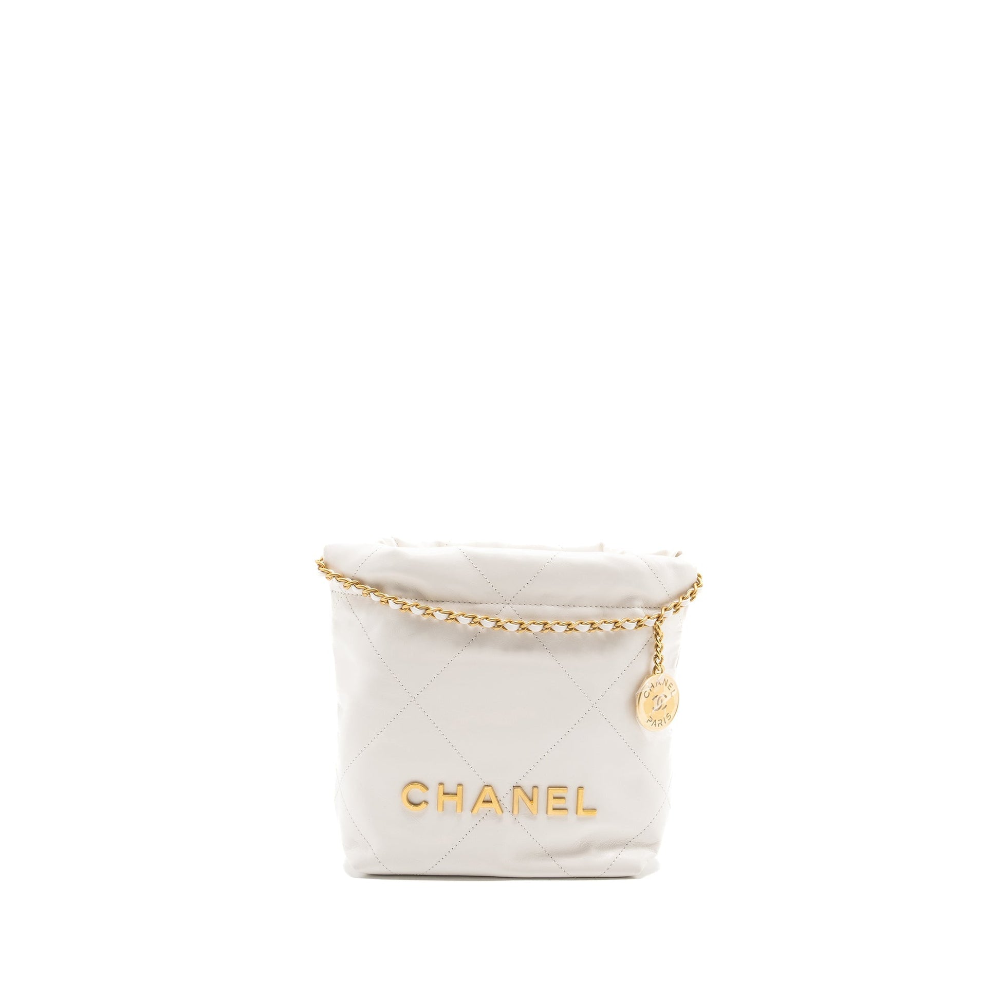 Chanel 22 shiny calfskin GHW microchip White Mini Bag