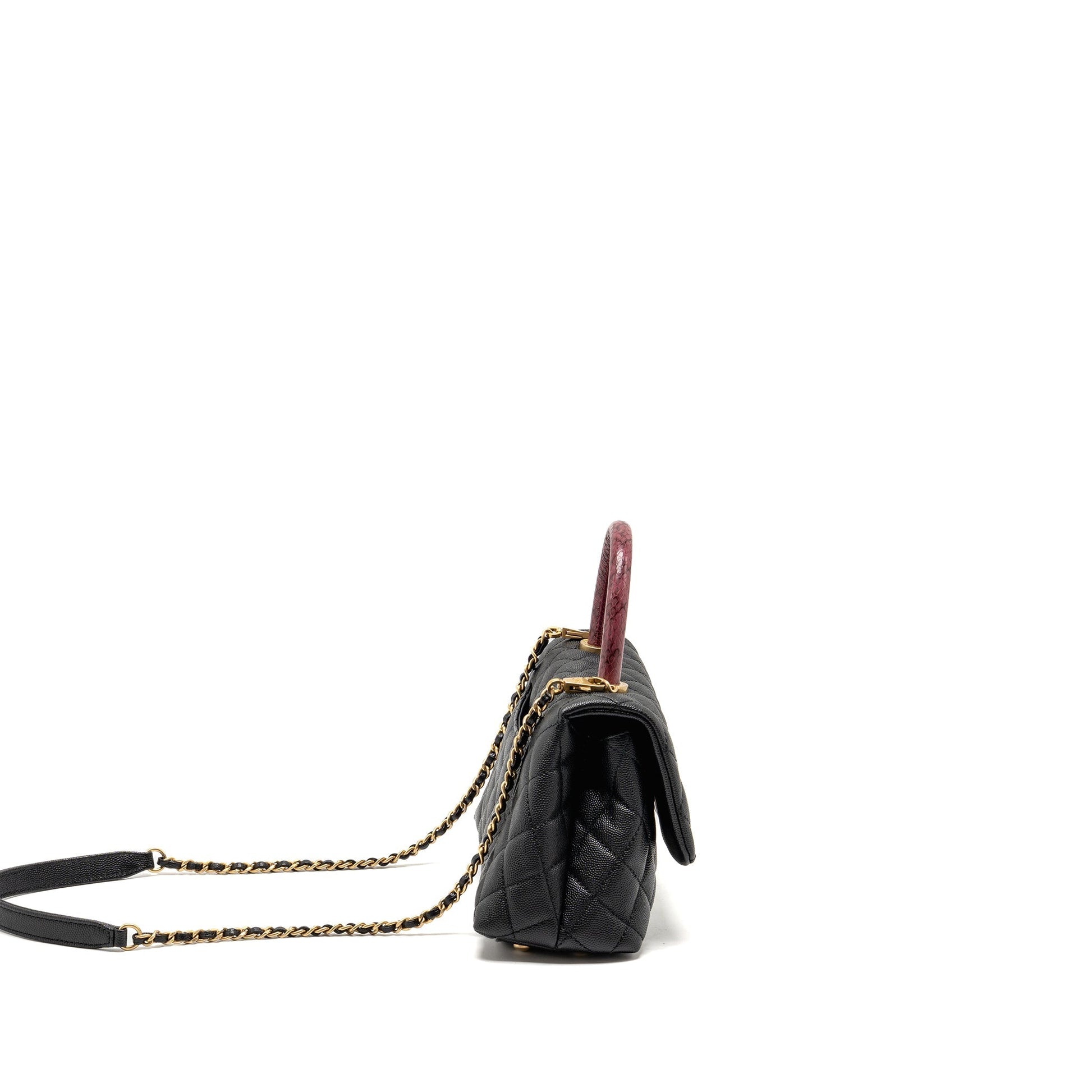 Chanel Coco Handle Python Handle caviar Burgundy Black Small Handbag