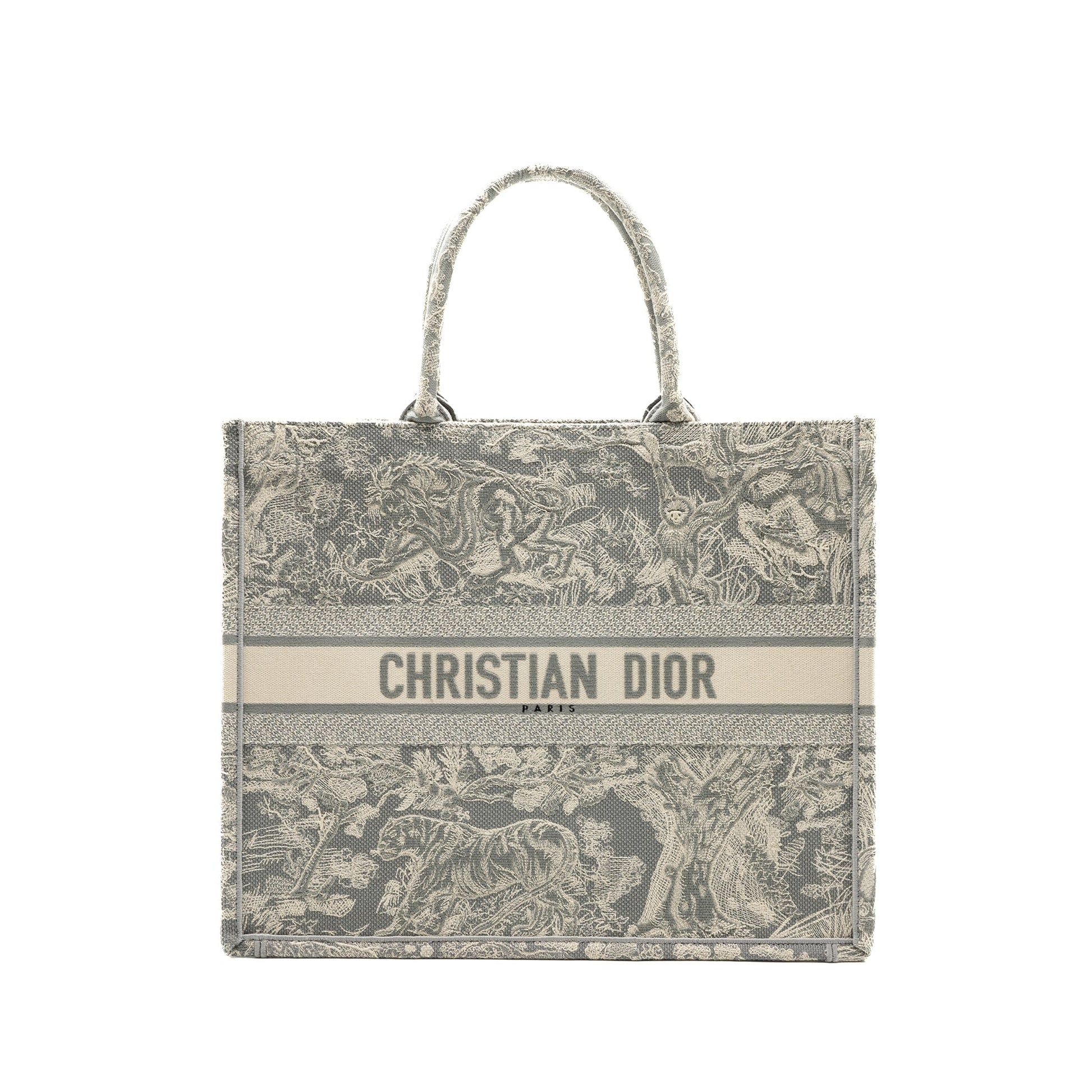 Dior Book Tote Ecru And Grey Toile De Large Tote Bag