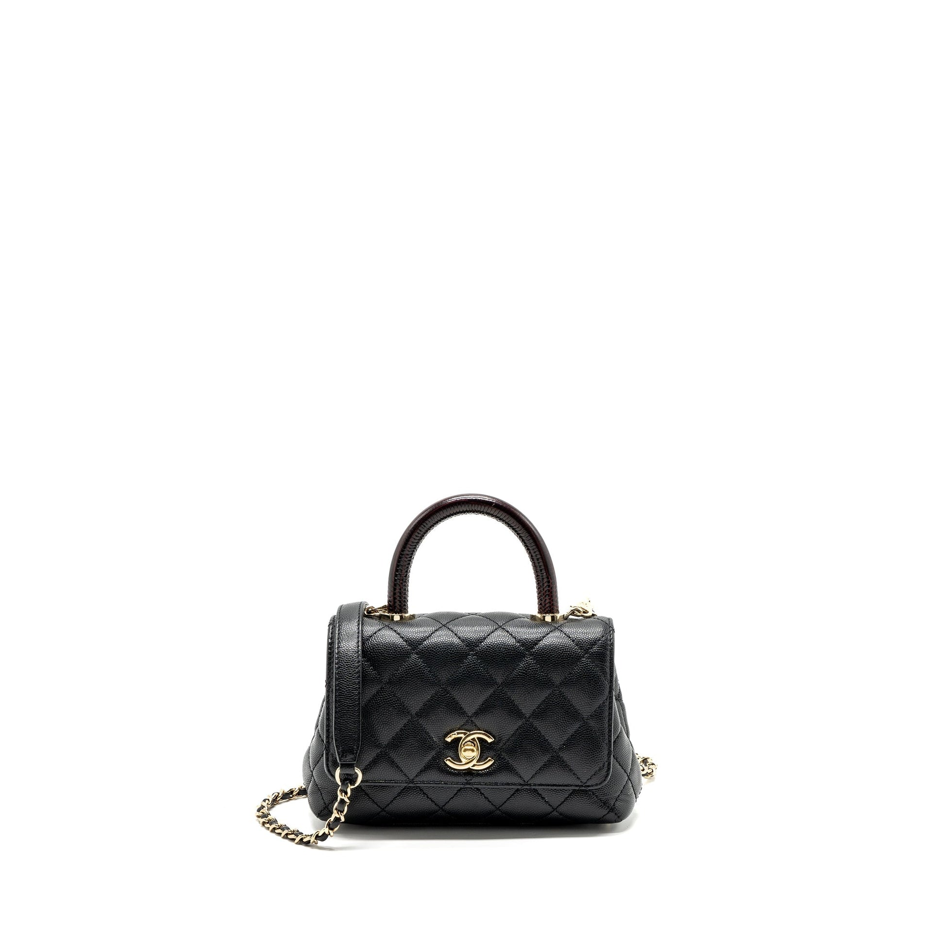 Chanel Coco Handle Extra Lizard Embossed Handle Black Mini Bag