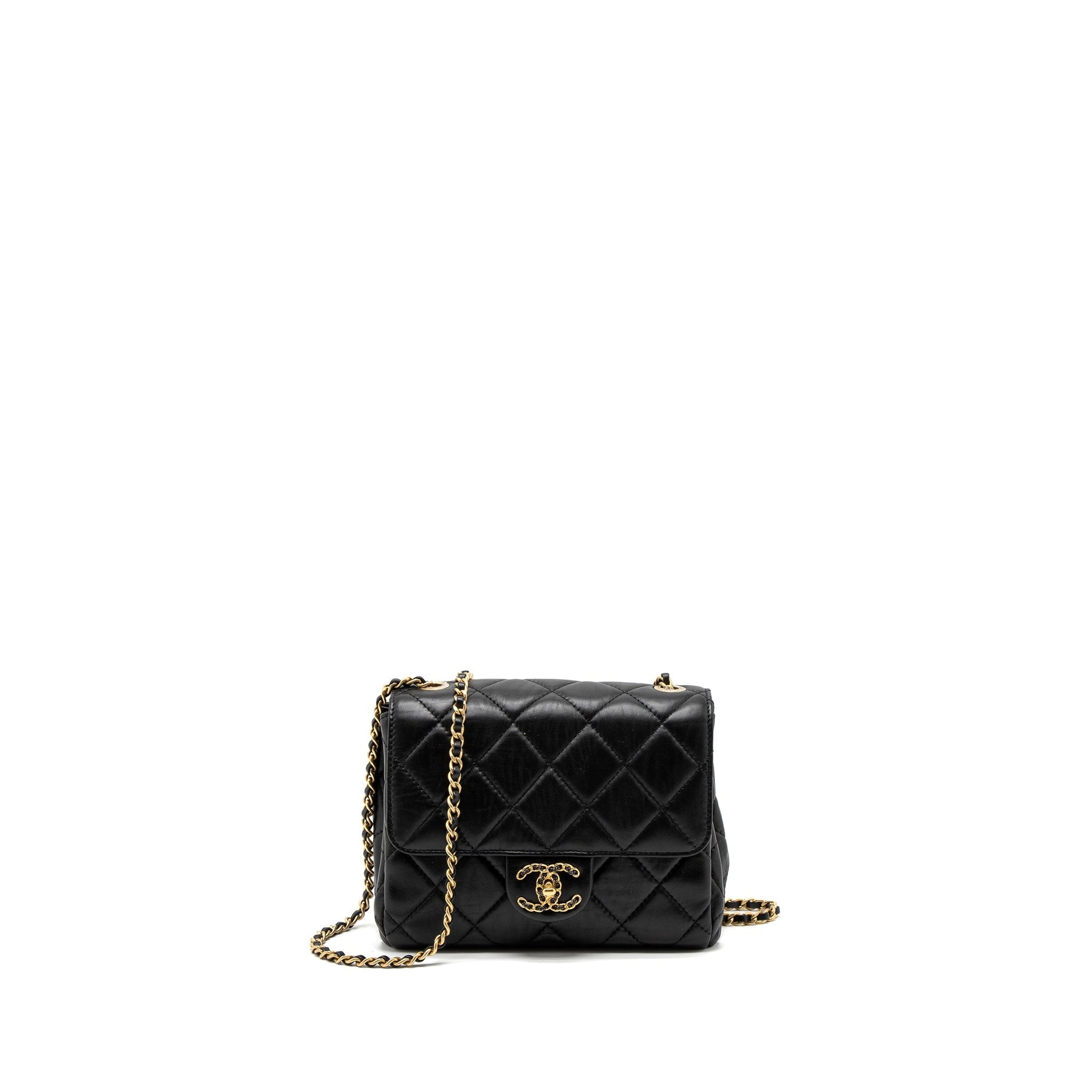 Chanel Quilted Square Flap Goatskin Brushed GHW Black Shoulder Bag