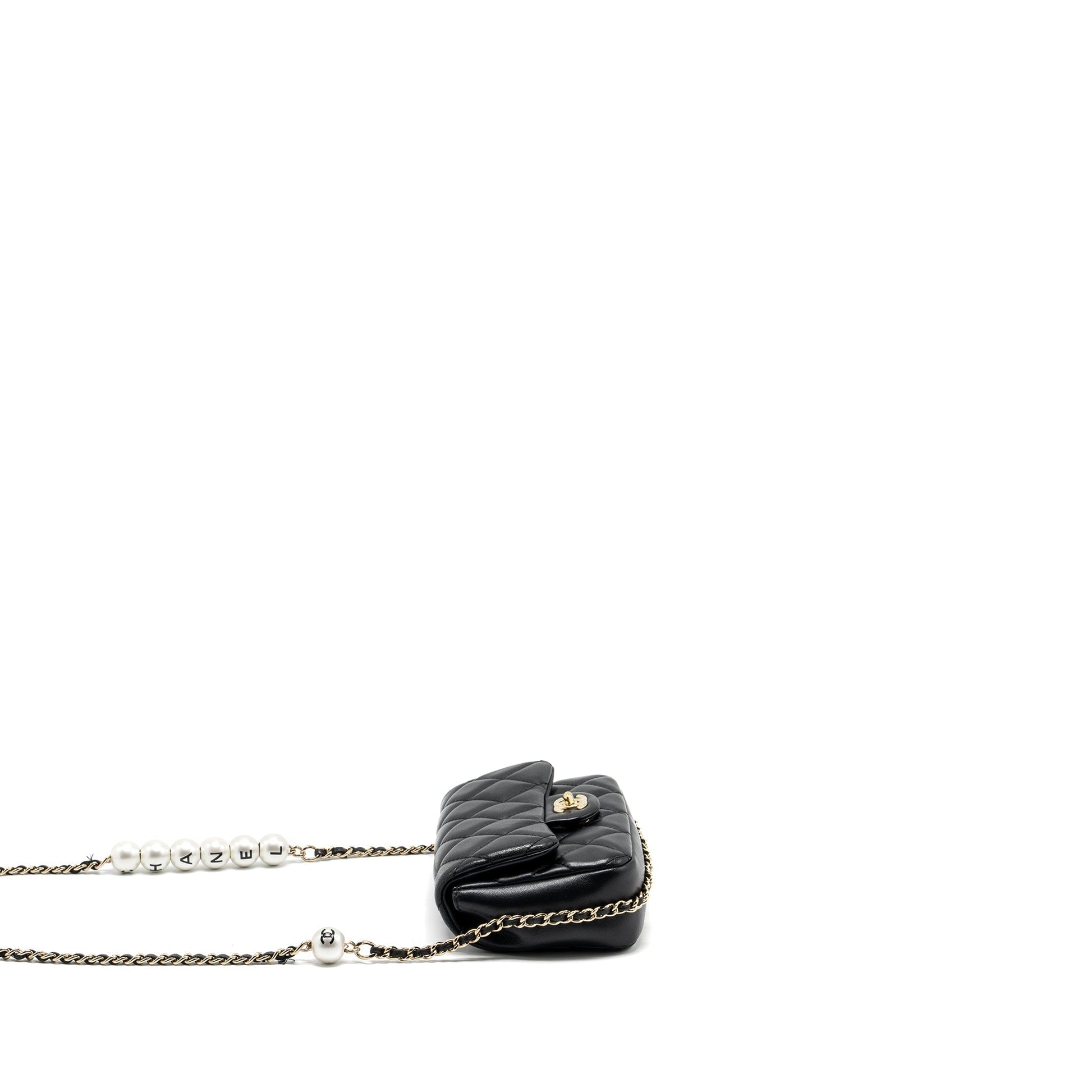 Chanel Pearl Quilted Flap Lambskin GHW Black Shoulder Bag