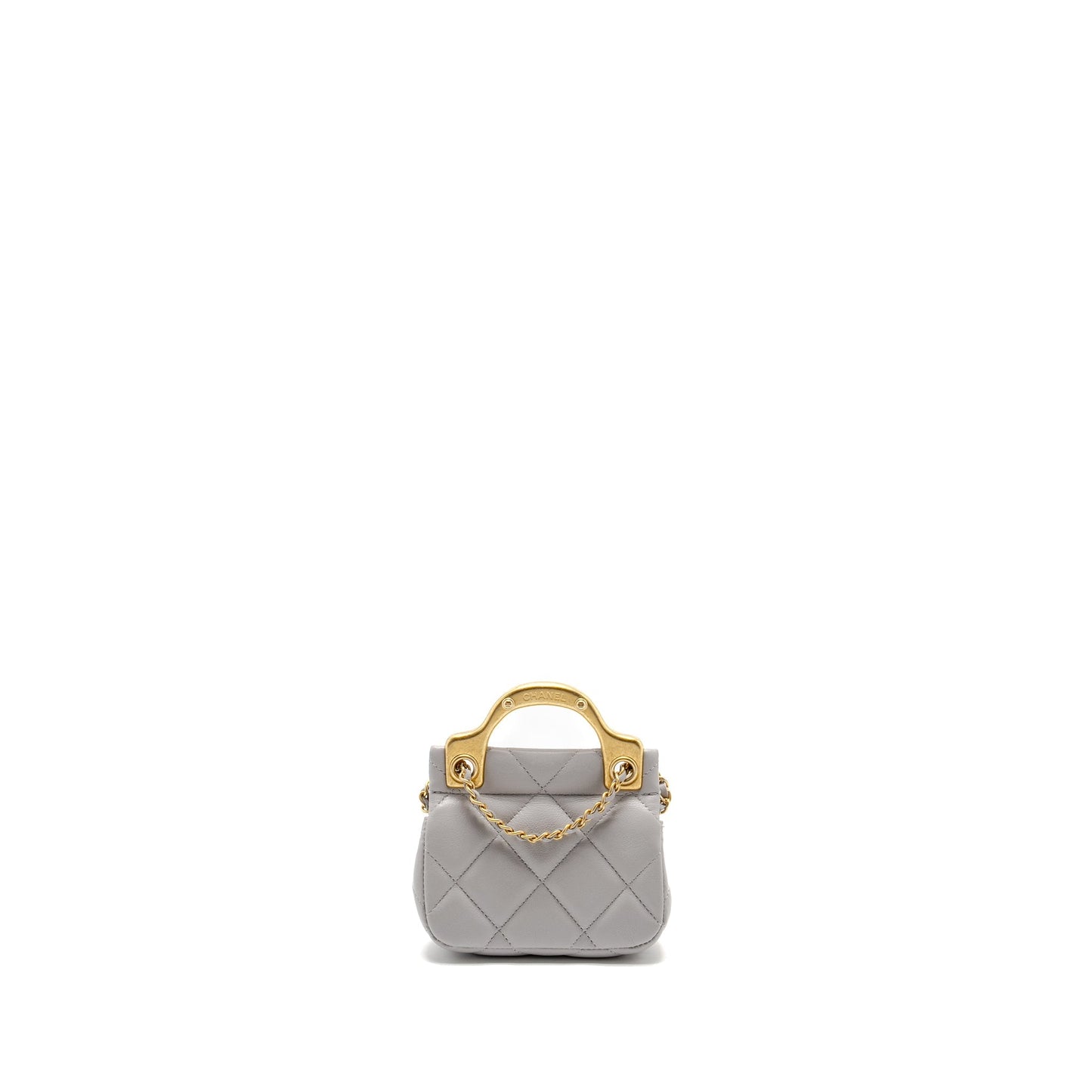 Chanel Quilted Flap Card Holder Lambskin GHW Grey Wallet Case
