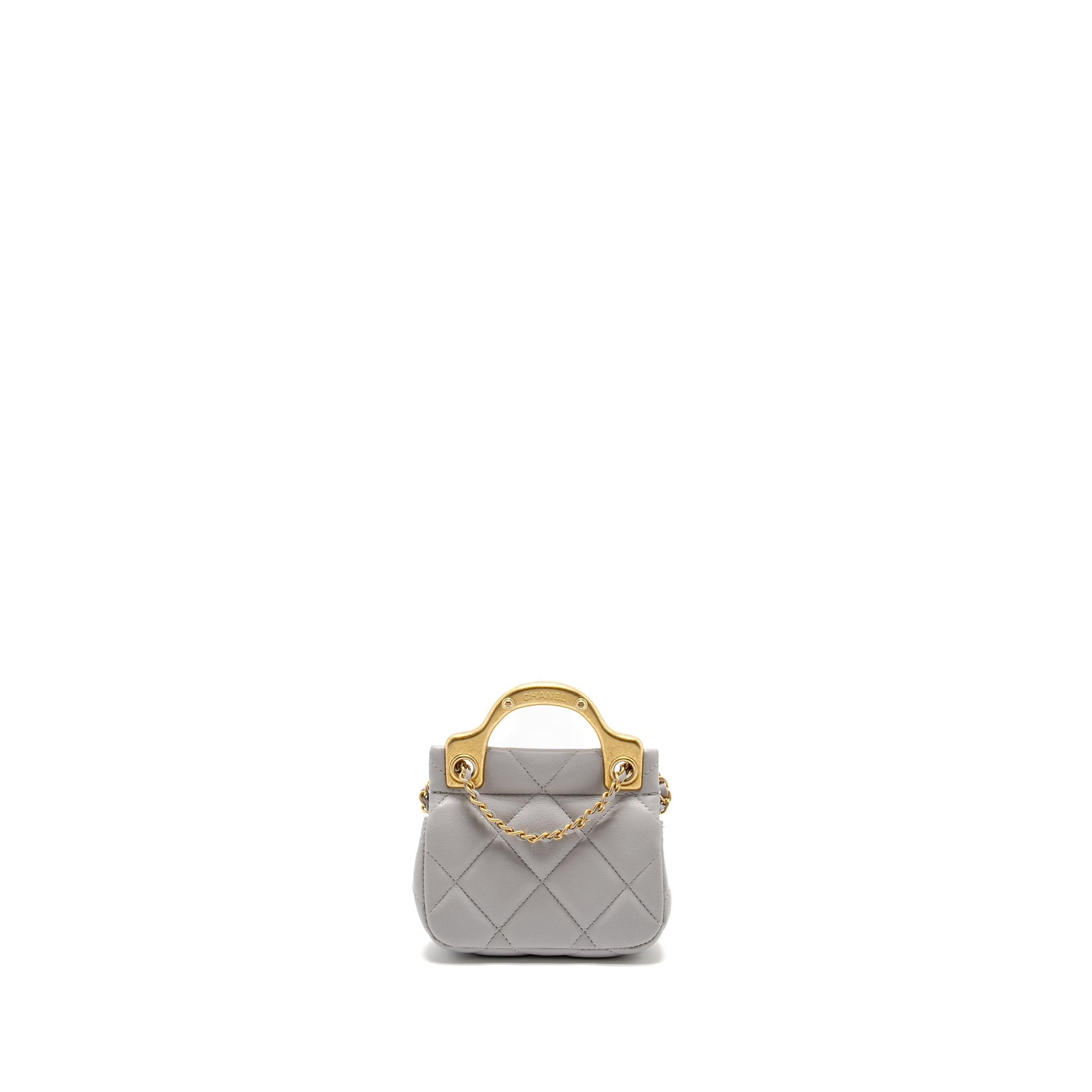 Chanel Quilted Flap Card Holder Lambskin GHW Grey Wallet Case