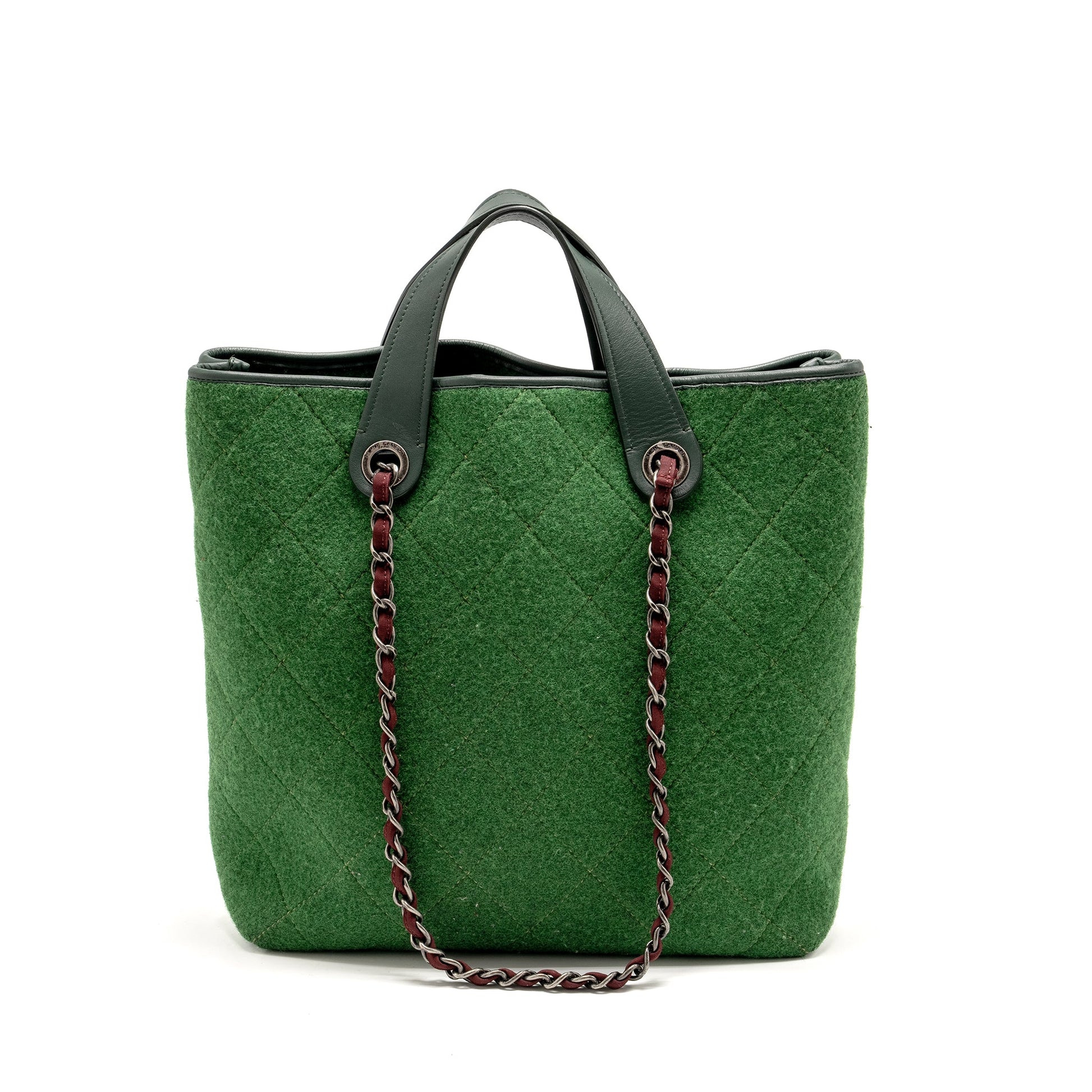 Chanel Quilted Pop Felt Ruthenium Hardware Green Leather Tote Bag