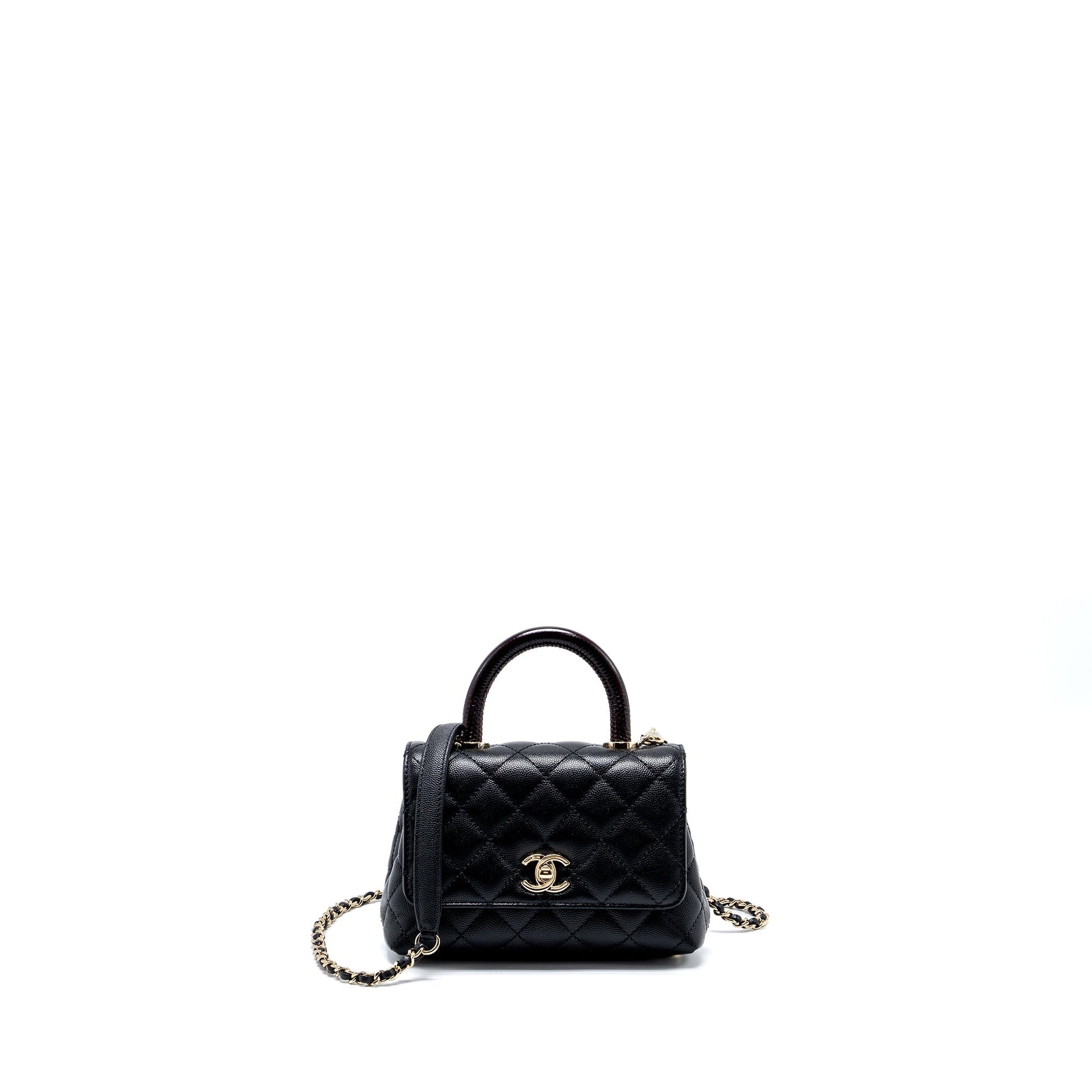 Chanel Coco Handle Lizard Embossed Handle Caviar Black Mini Bag