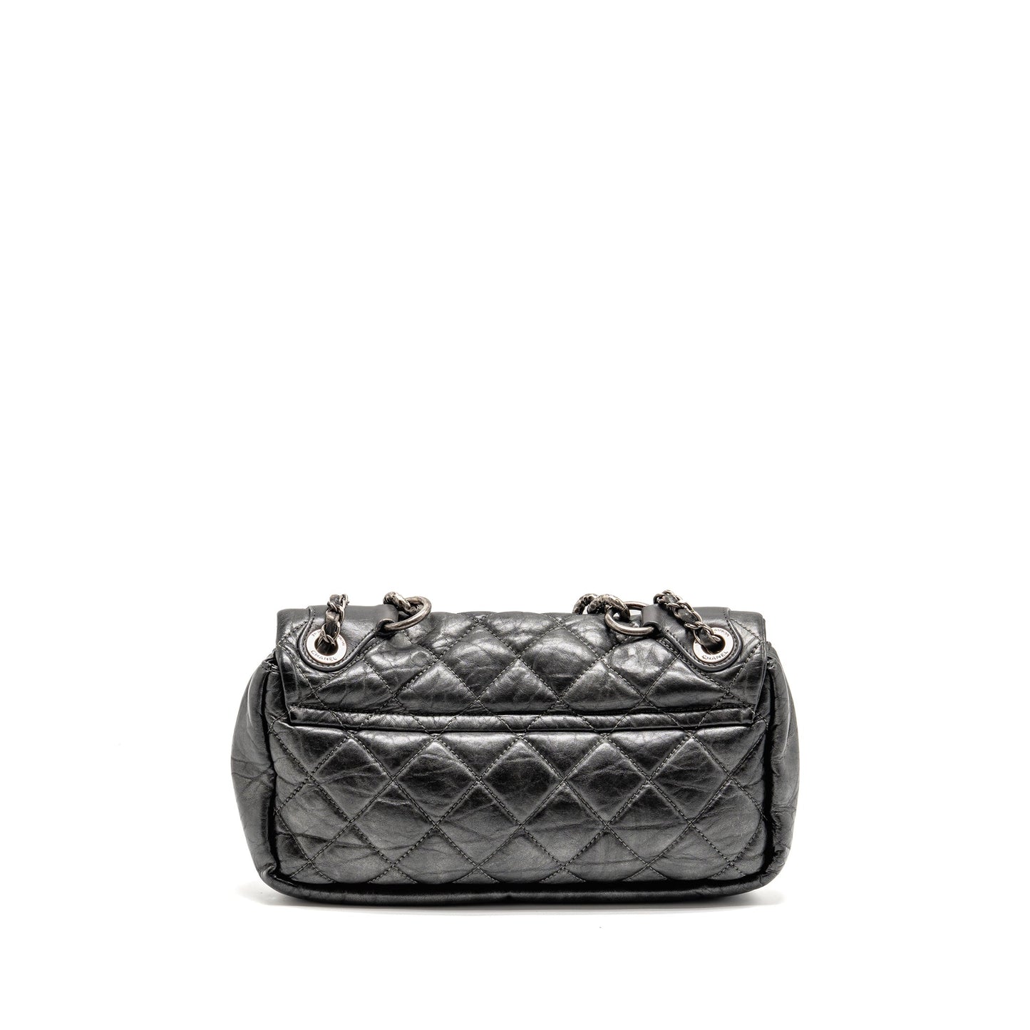Chanel Detailed Single Flap Calfskin Charcoal SHW Grey Shoulder Bag