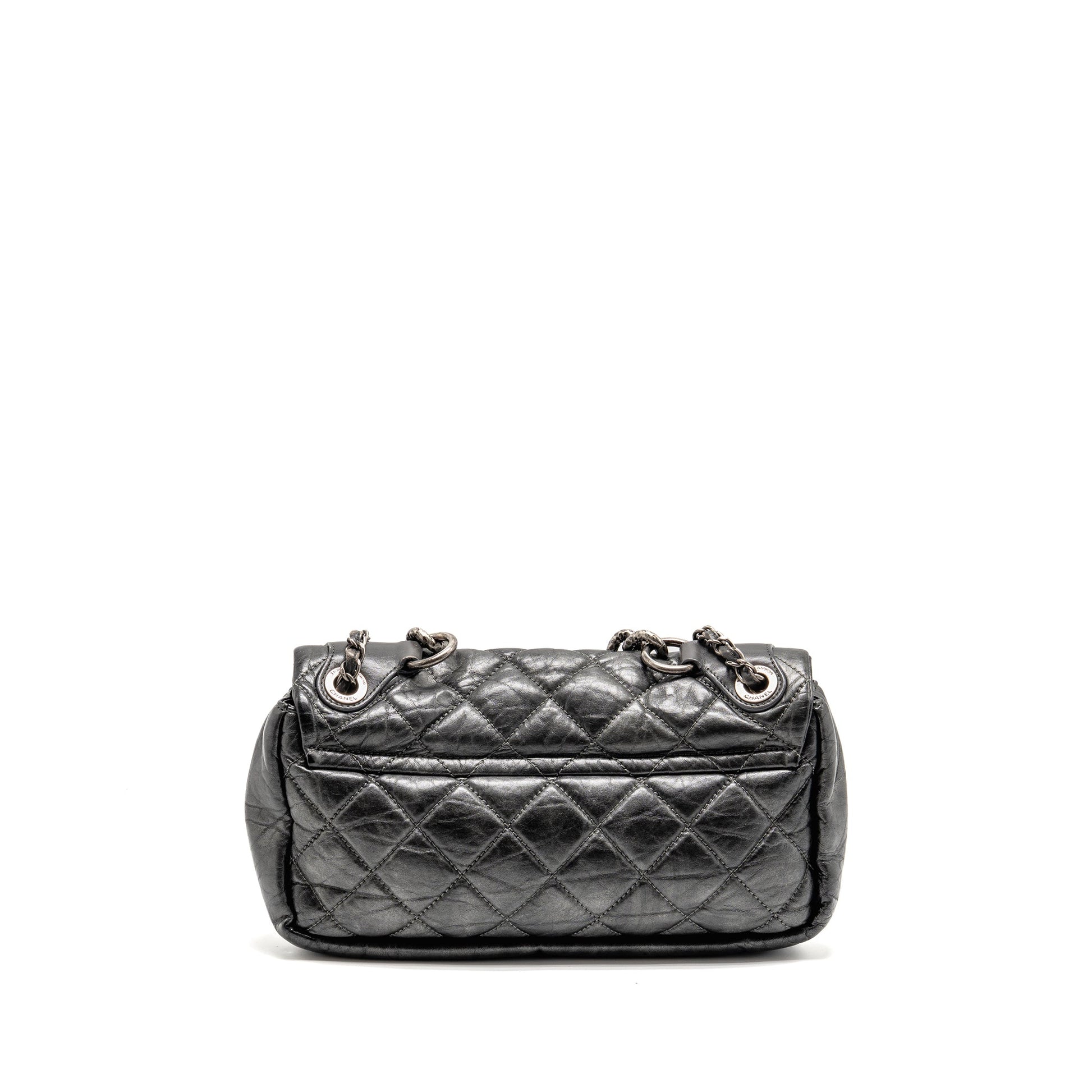 Chanel Detailed Single Flap Calfskin Charcoal SHW Grey Shoulder Bag