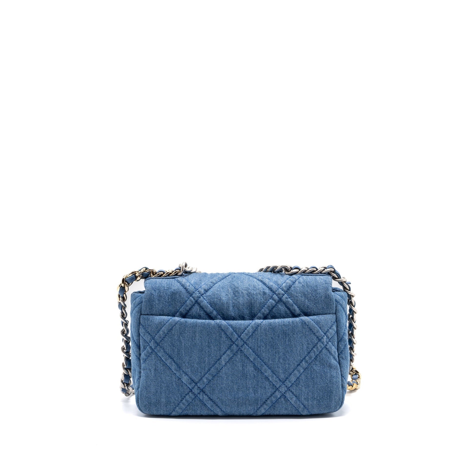 Chanel 19 denim light hardware microchip Multicolor Multicolour Blue Small Handbag