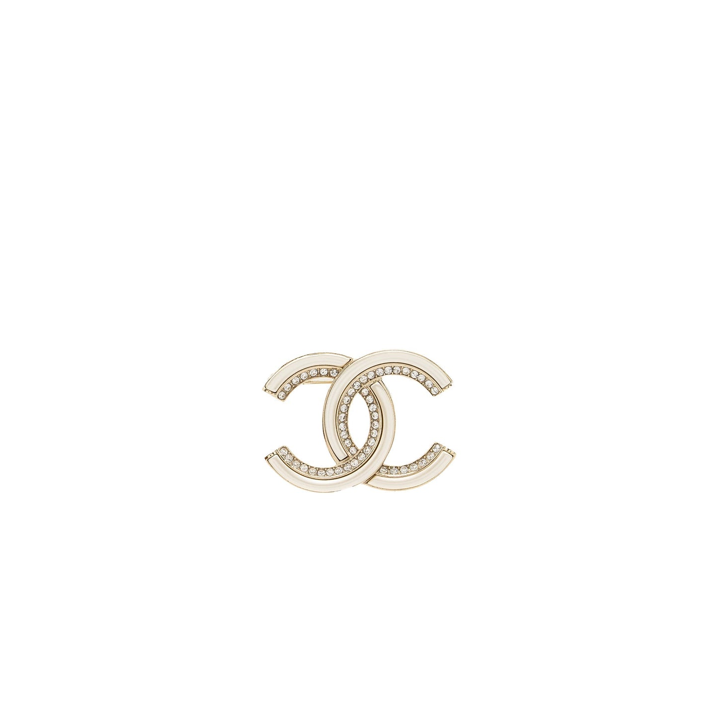 Chanel CC logo brooch crystal tone Silver Ivory Handbag