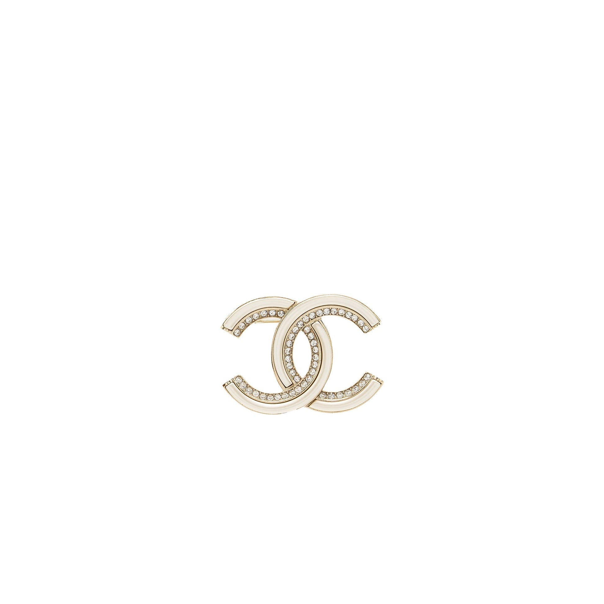 Chanel CC logo brooch crystal tone Silver Ivory Handbag
