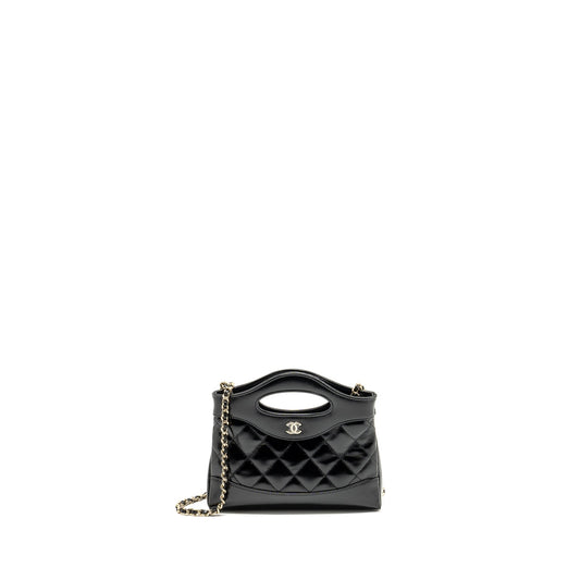 Chanel 31 Shiny Lambskin LGHW Microchip Black Clutch Bag