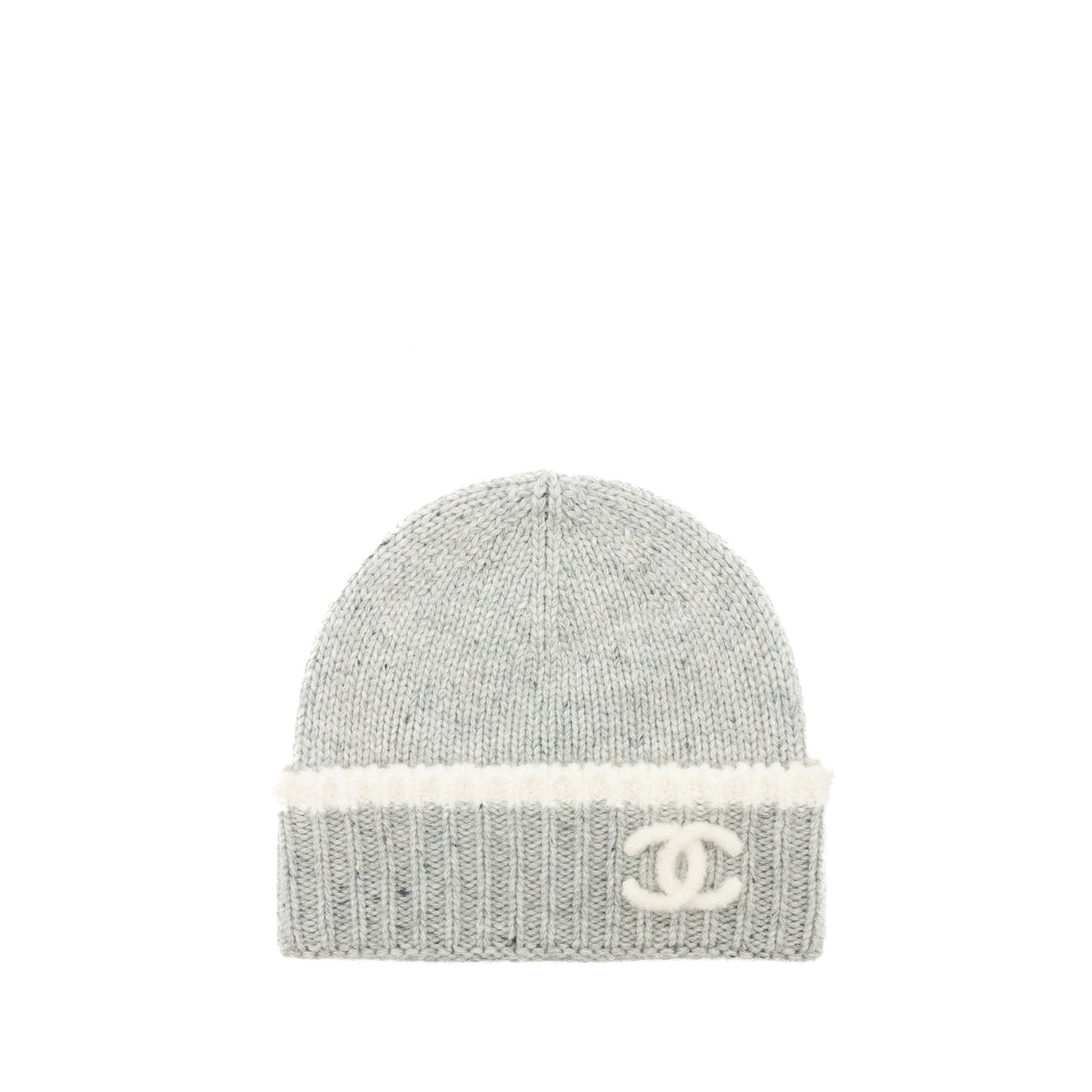 Chanel CC Logo Beanie Cashmere Silk Light Grey Hat