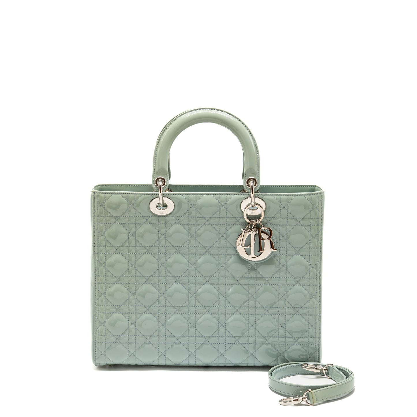 Dior Lady Patent Light Handbag Blue Large Travel Bag