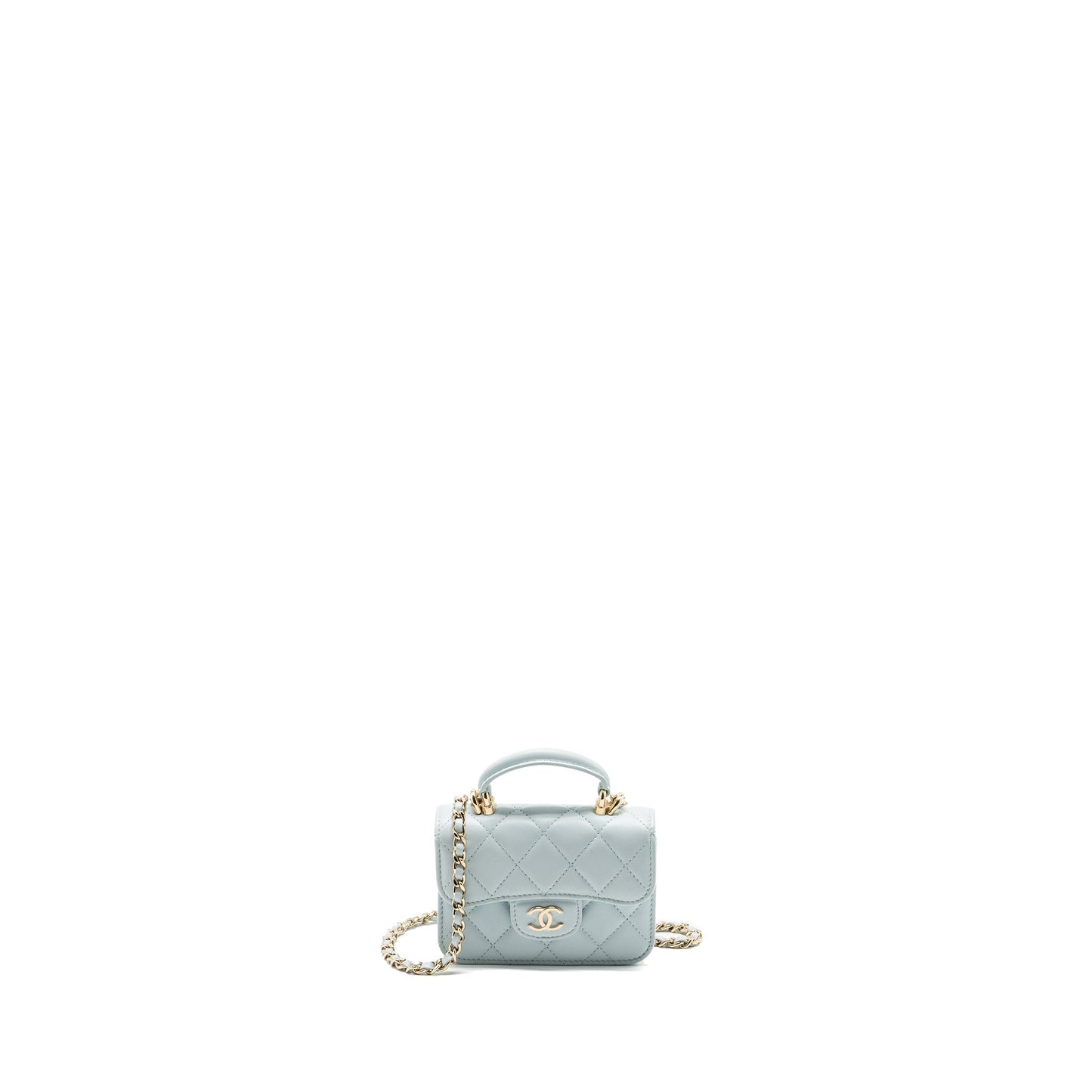 Chanel Top Handle Flap Lambskin Light LGHW Blue Shoulder Bag Blue Lghw