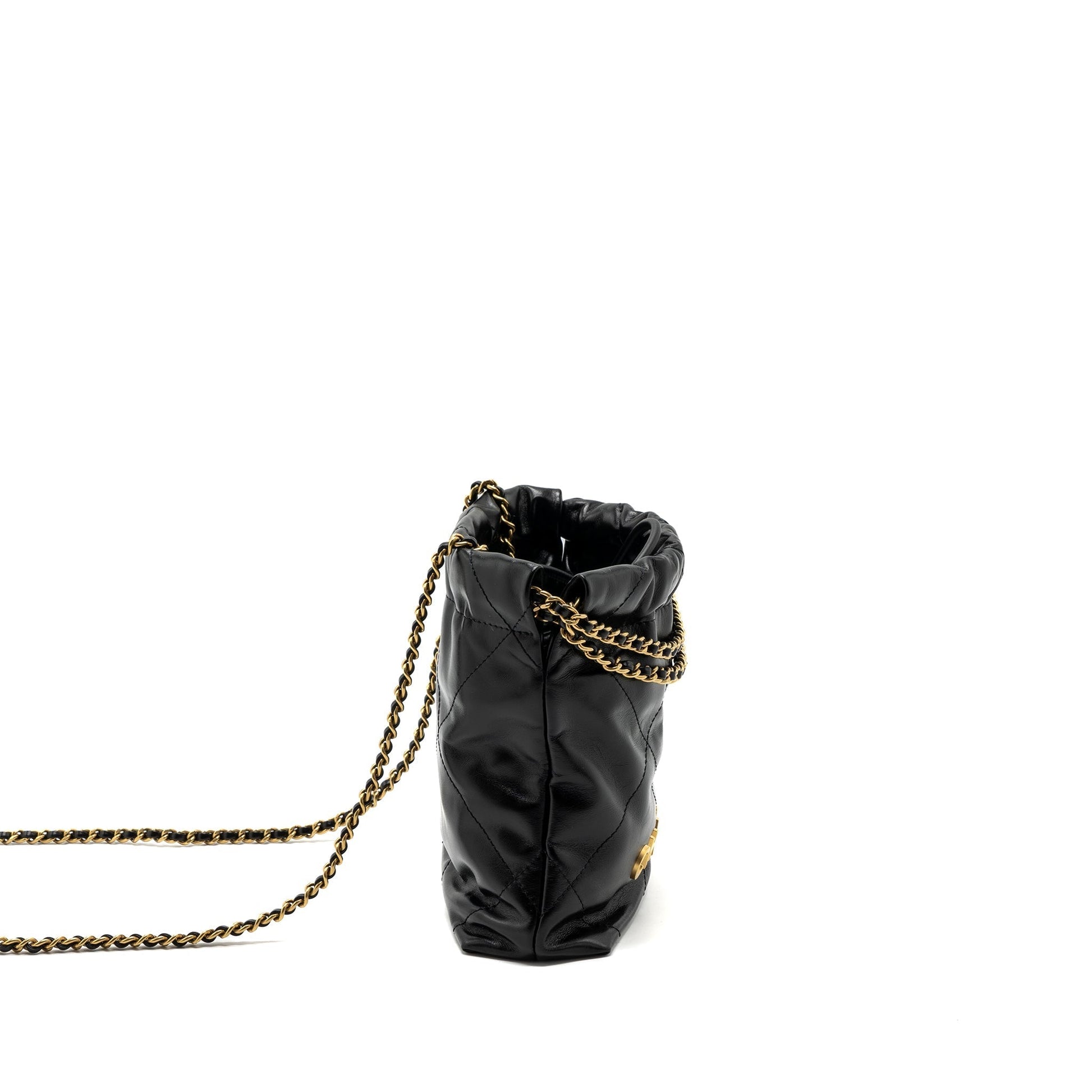 Chanel 22 shiny calfskin brushed GHW microchip Black Mini Bag 3