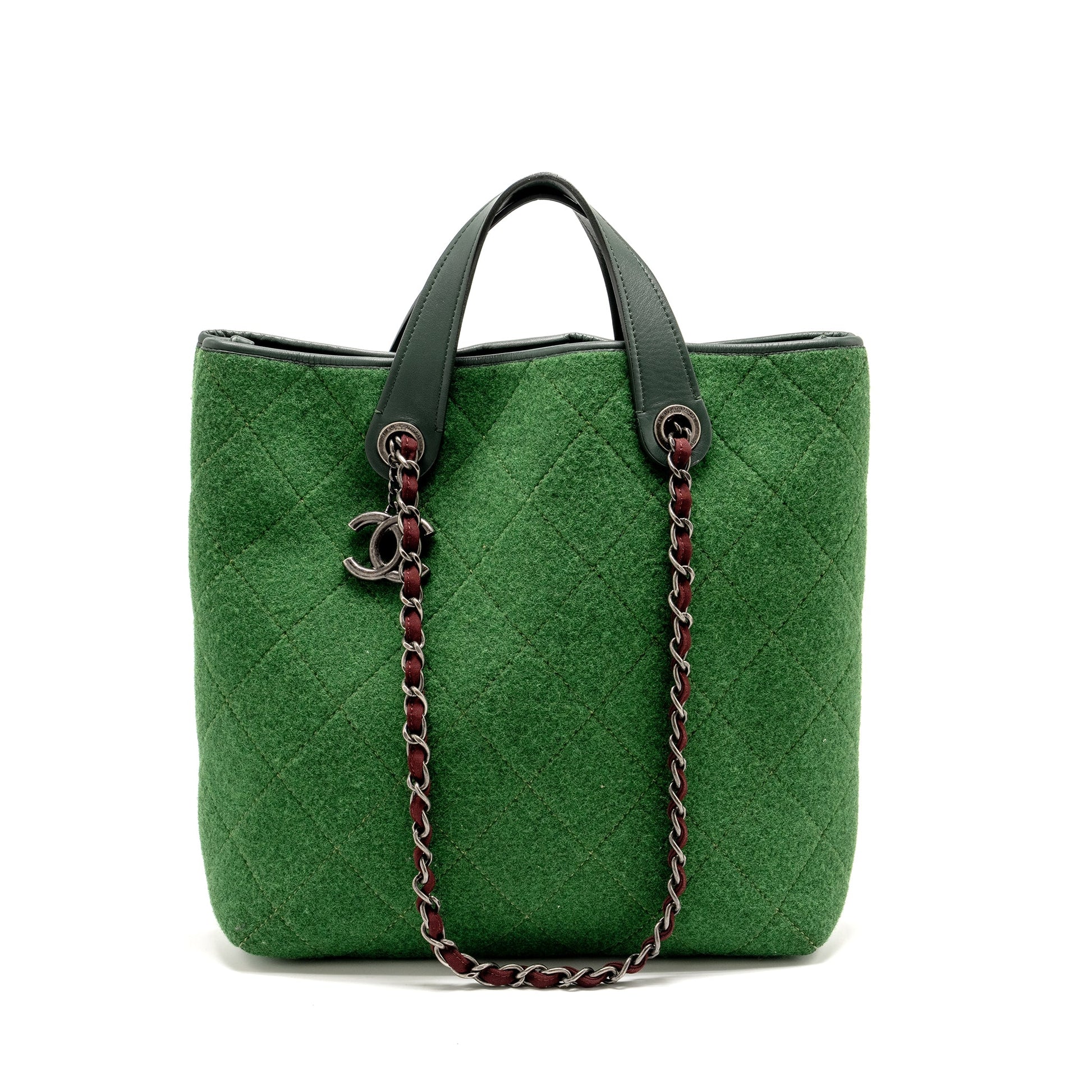 Chanel Quilted Pop Felt Ruthenium Hardware Green Leather Tote Bag