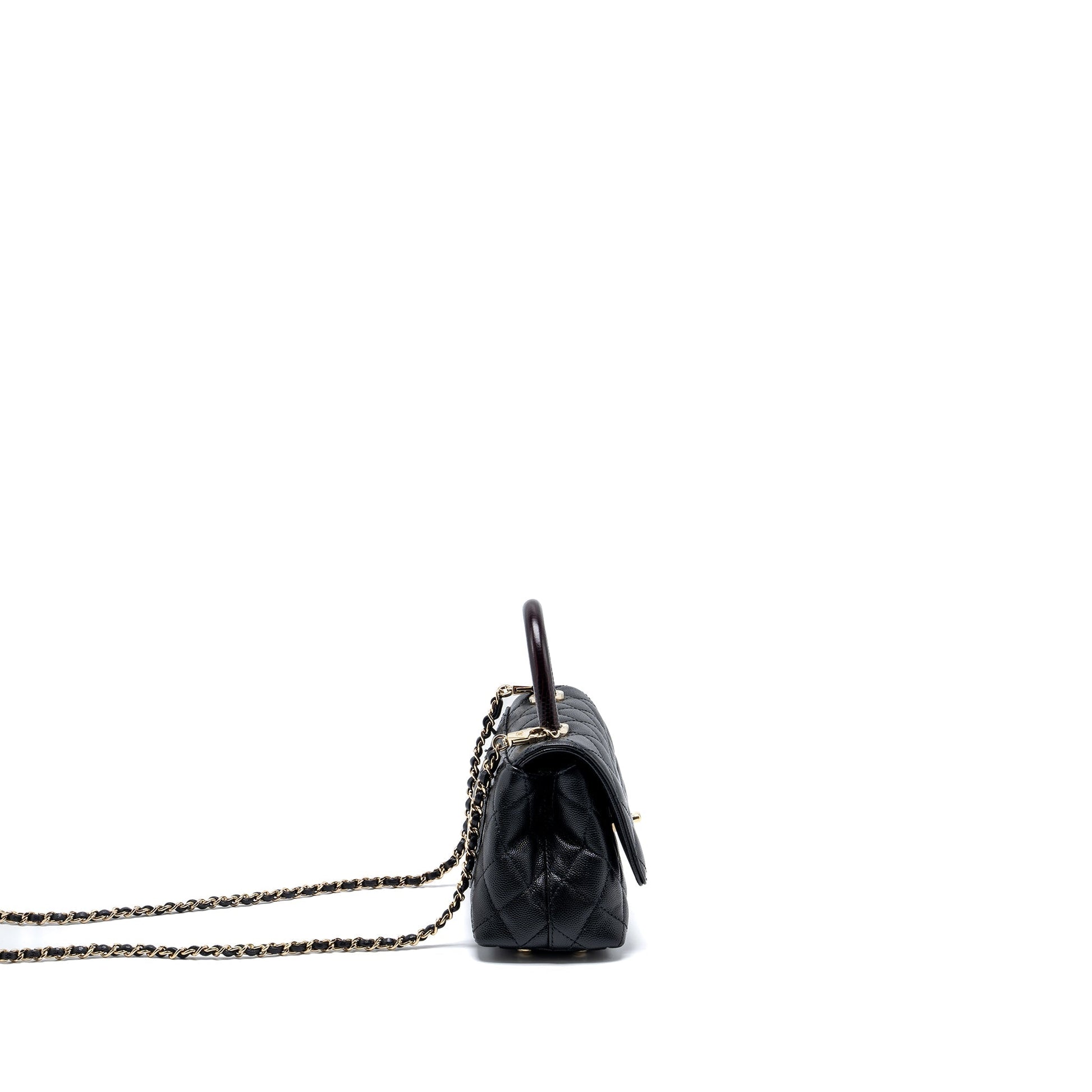 Chanel Coco Handle Lizard Embossed Handle Caviar Black Mini Bag