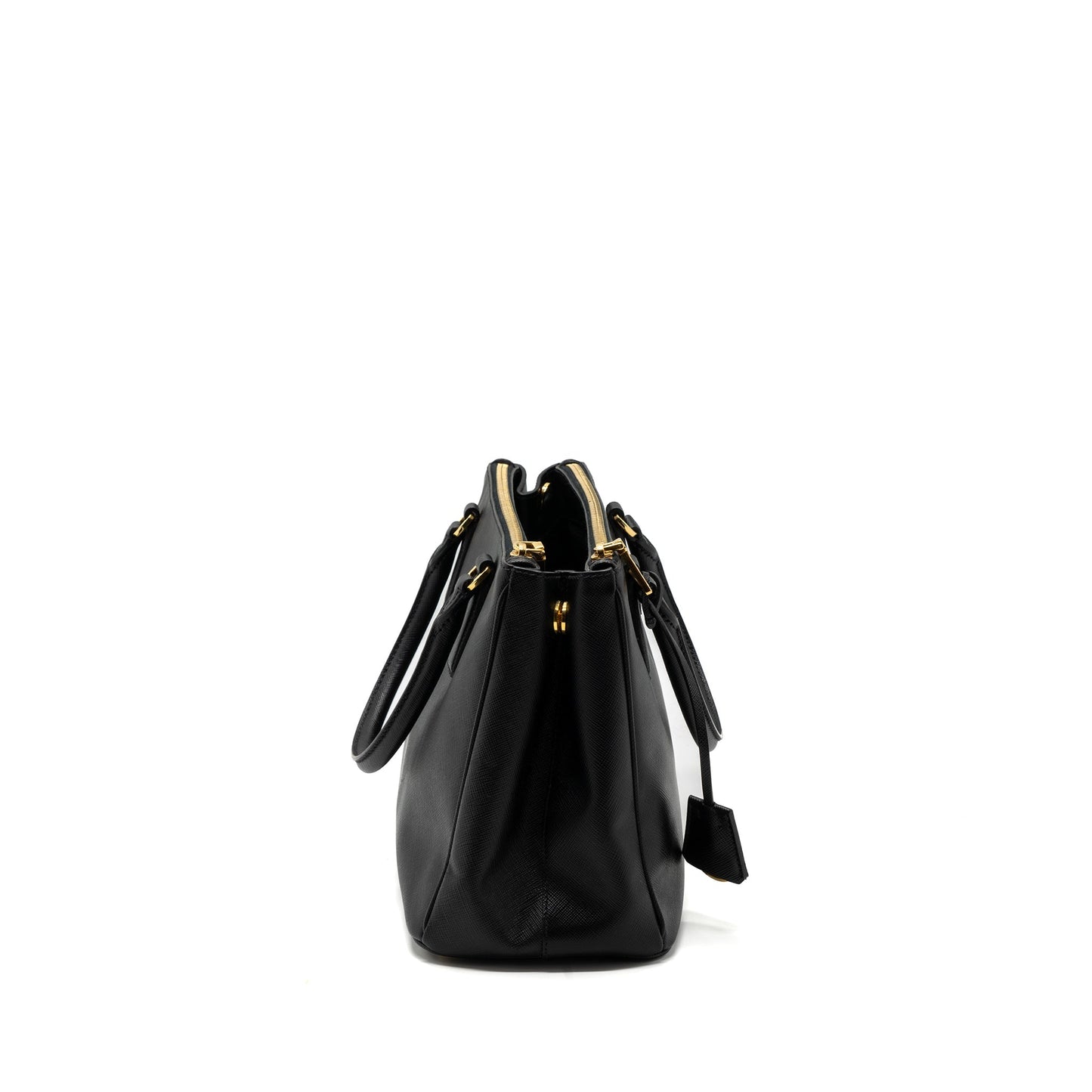 Prada Double Zip Tote Purse Saffiano Calfskin Handbag Black Tote Bag