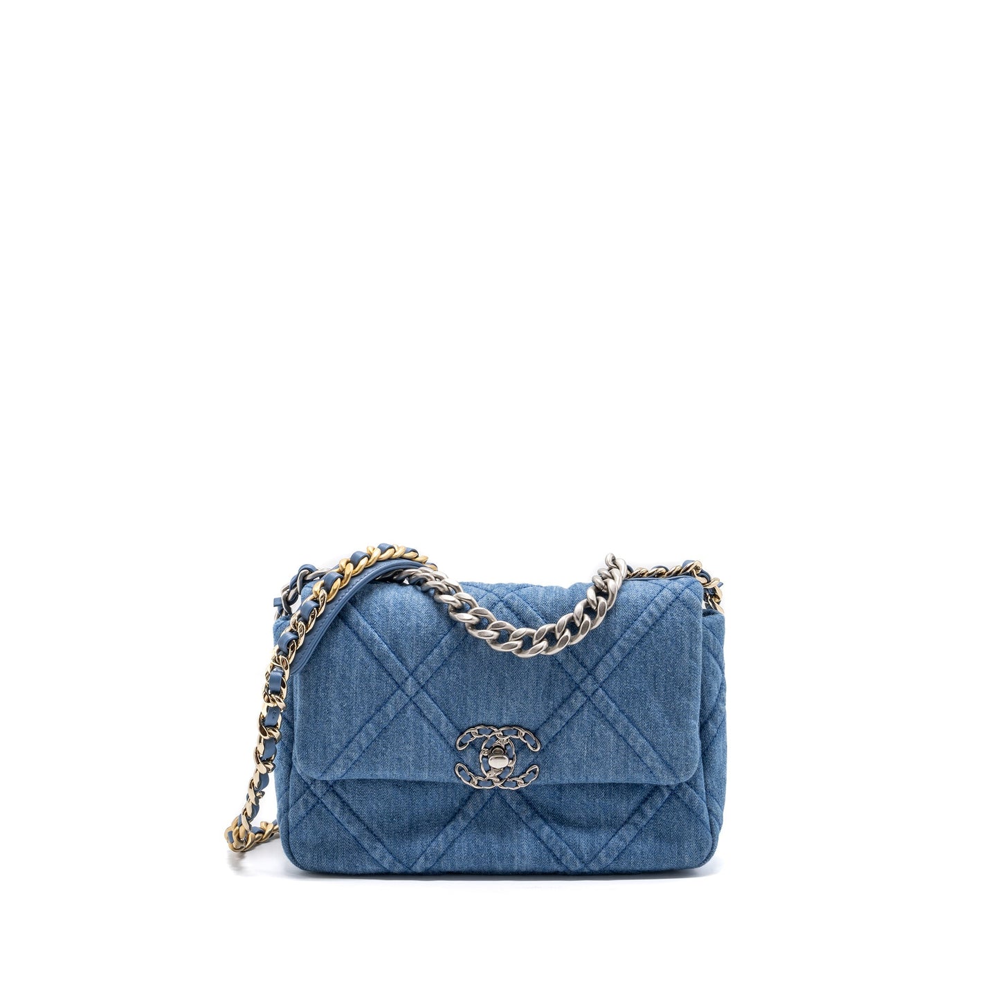 Chanel 19 denim light hardware microchip Multicolor Multicolour Blue Small Handbag