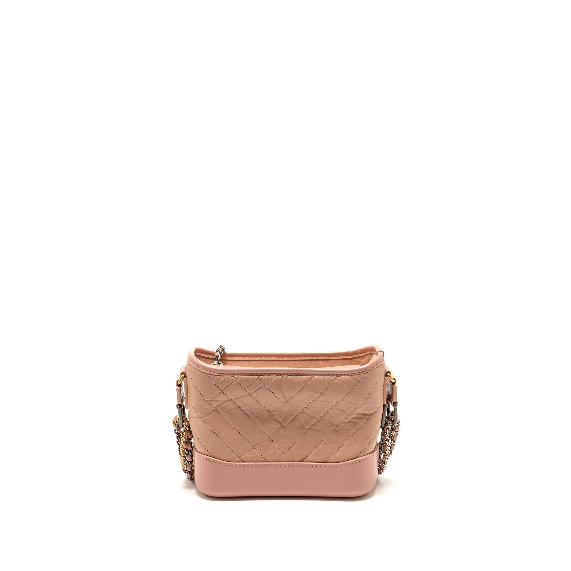 Chanel Gabrielle Hobo Chevron Aged Calfskin Hardware Multicolour Pink Small Shoulder Bag
