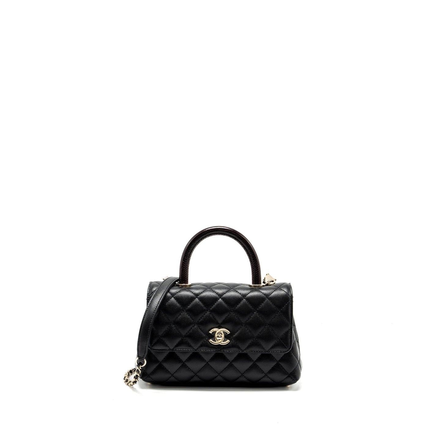 Chanel coco handle lizard embossed handle caviar Black Small Handbag Microchip 1