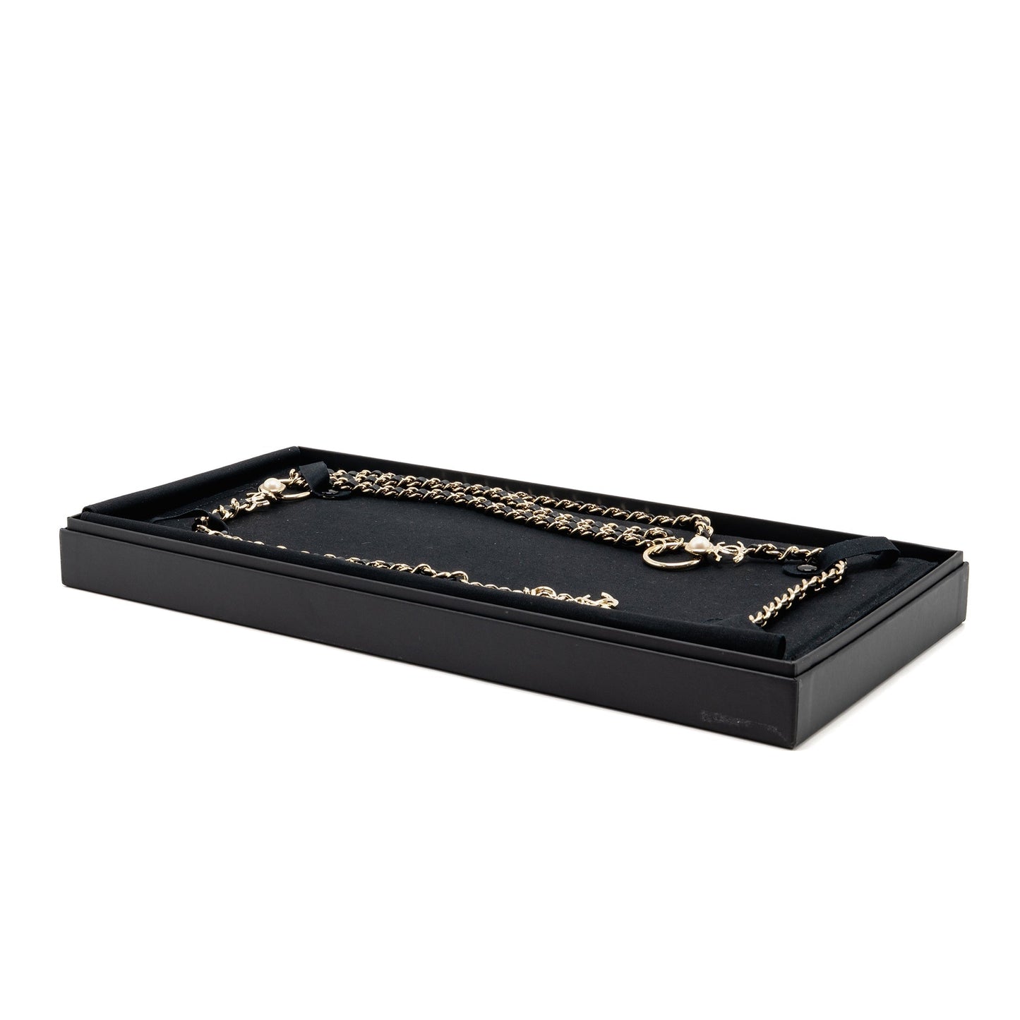 Chanel CC Pearl Waist Belt Light Tone Black Gold Leather