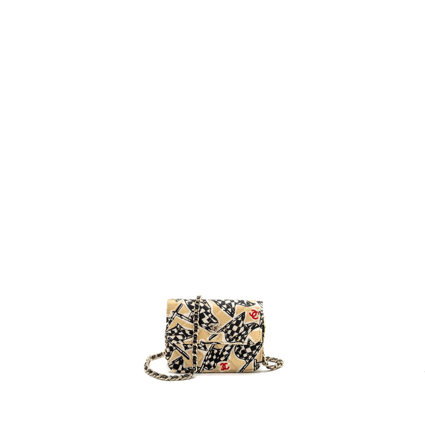Chanel Flap Fabric LGHW microchip Multicolour Beige Clutch Bag