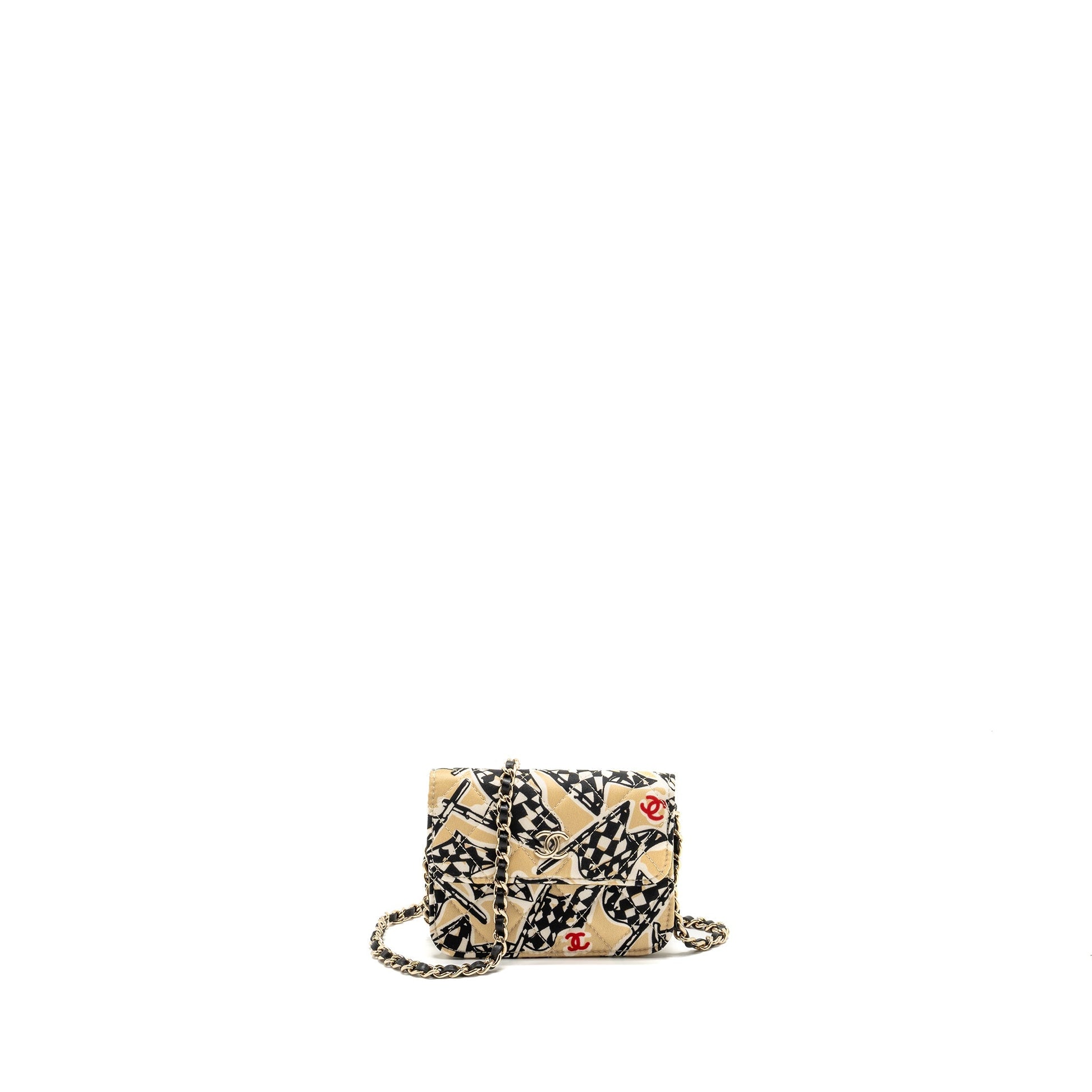 Chanel Flap Fabric LGHW microchip Multicolour Beige Clutch Bag