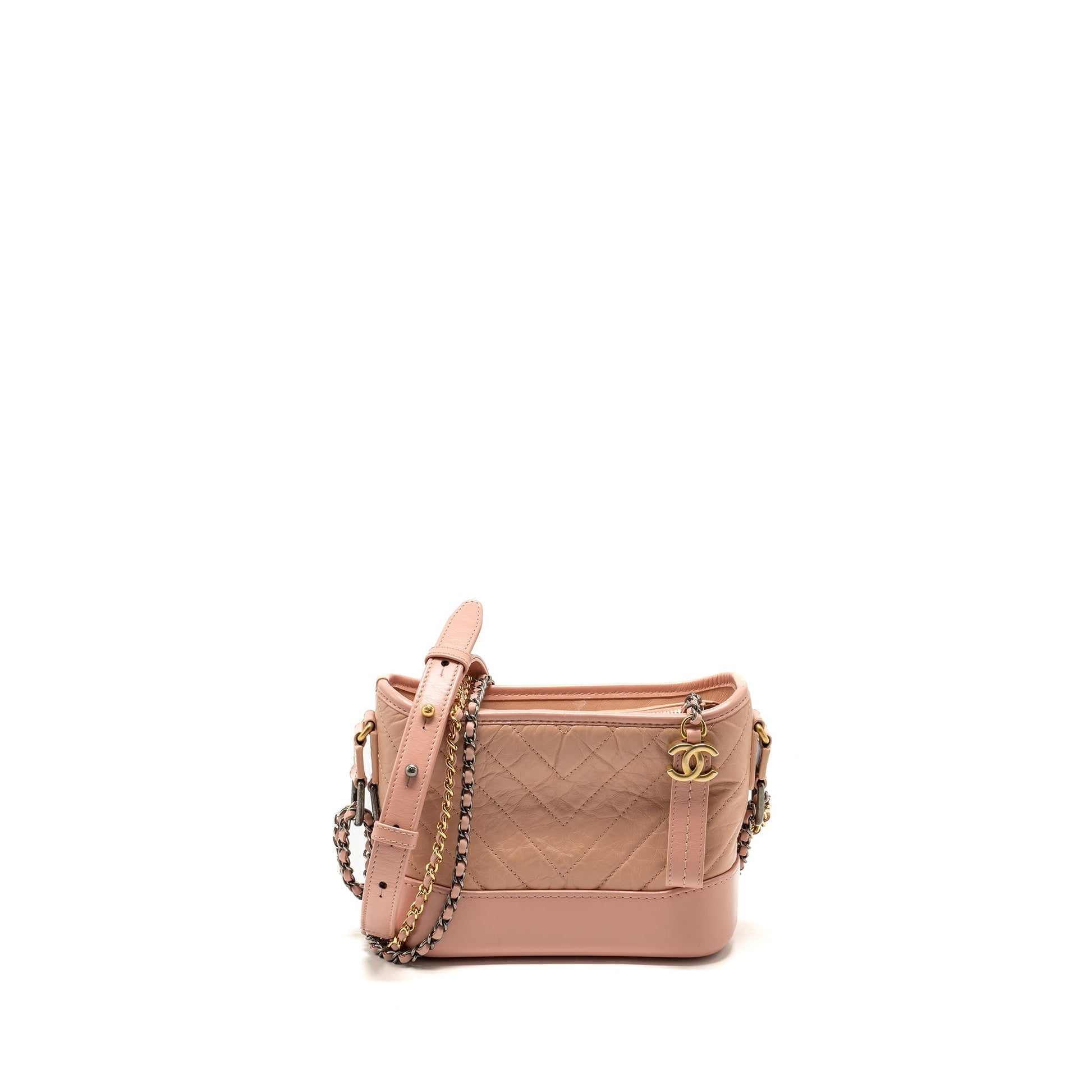 Chanel Gabrielle Hobo Chevron Aged Calfskin Hardware Multicolour Pink Small Shoulder Bag