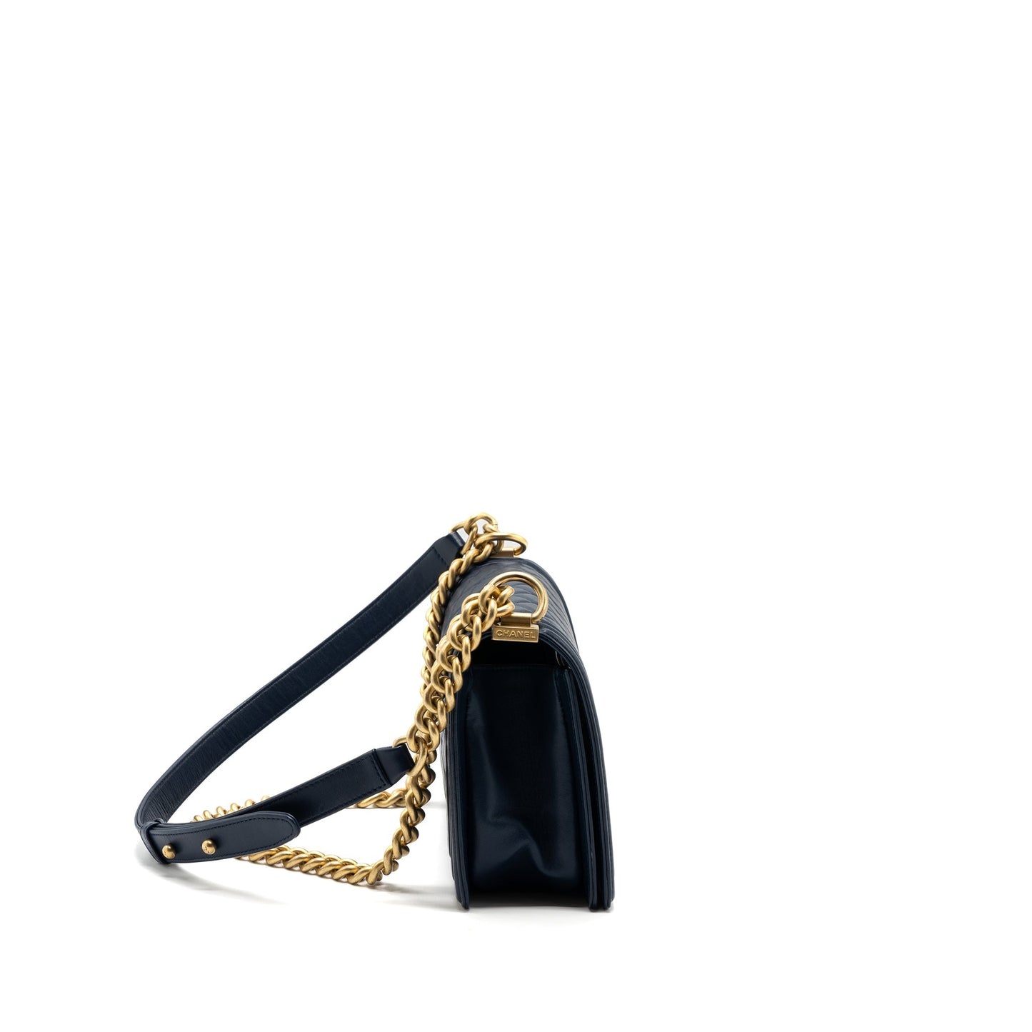 Chanel Boy Lambskin Dark GHW Blue Handbag