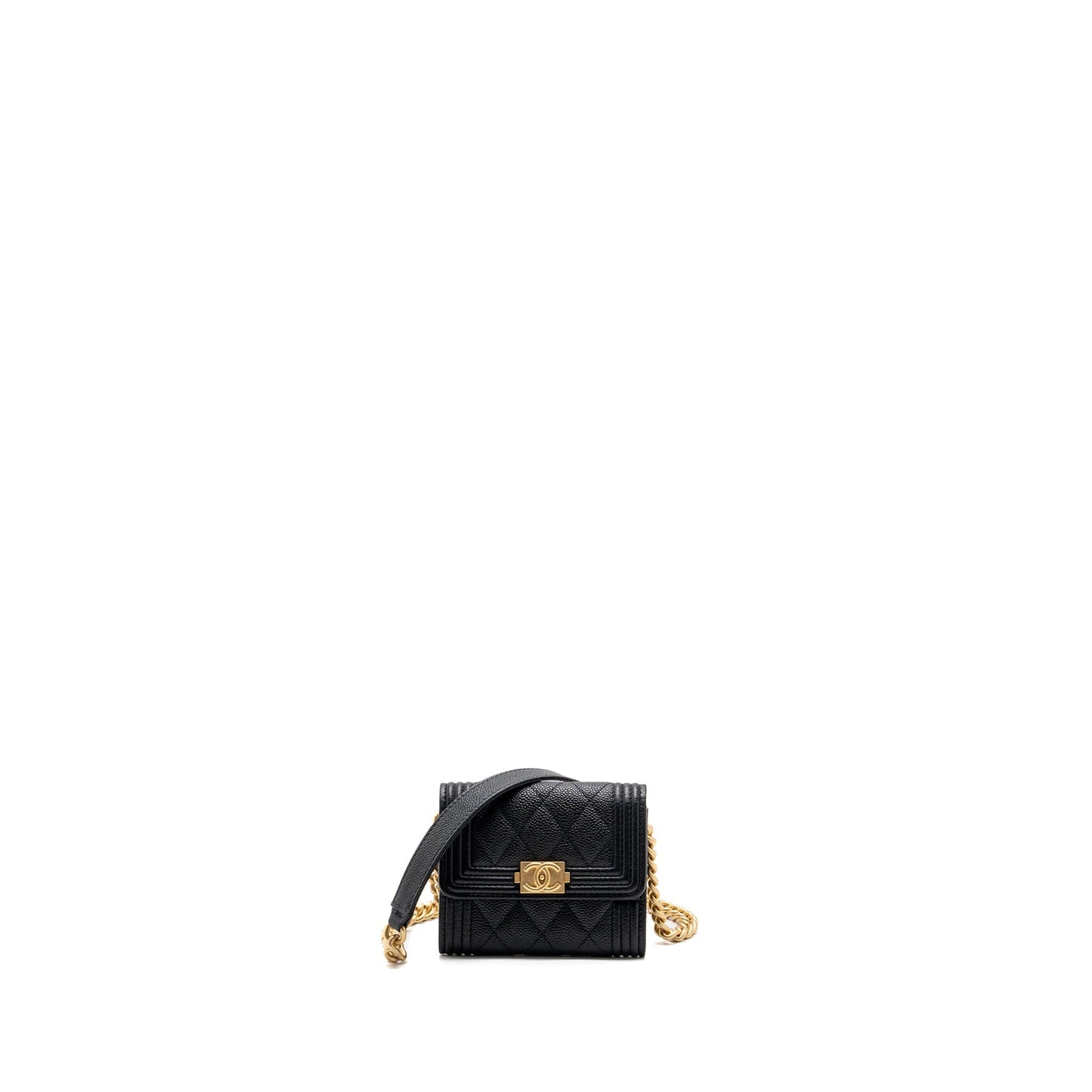 Chanel boy card holder caviar GHW Black Wallet Case